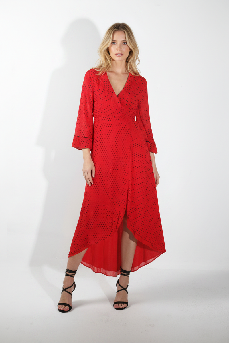 ganni red polka dot dress Wrap Dress Red Polka Dot Dress Midi Ganni Polka-dot Wrap Midi Dress Red