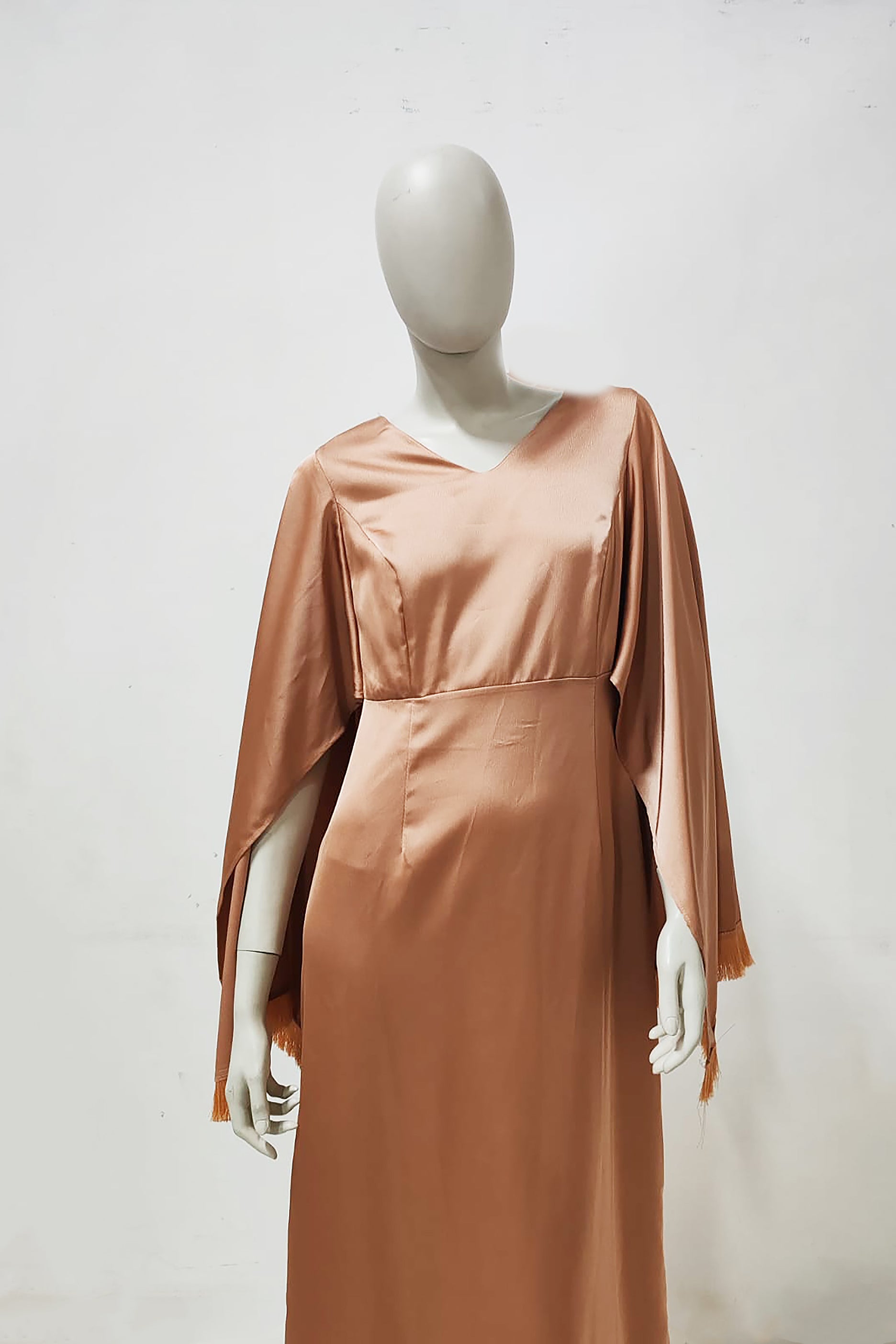 Nude Butterfly Sleeve Satin Abaya