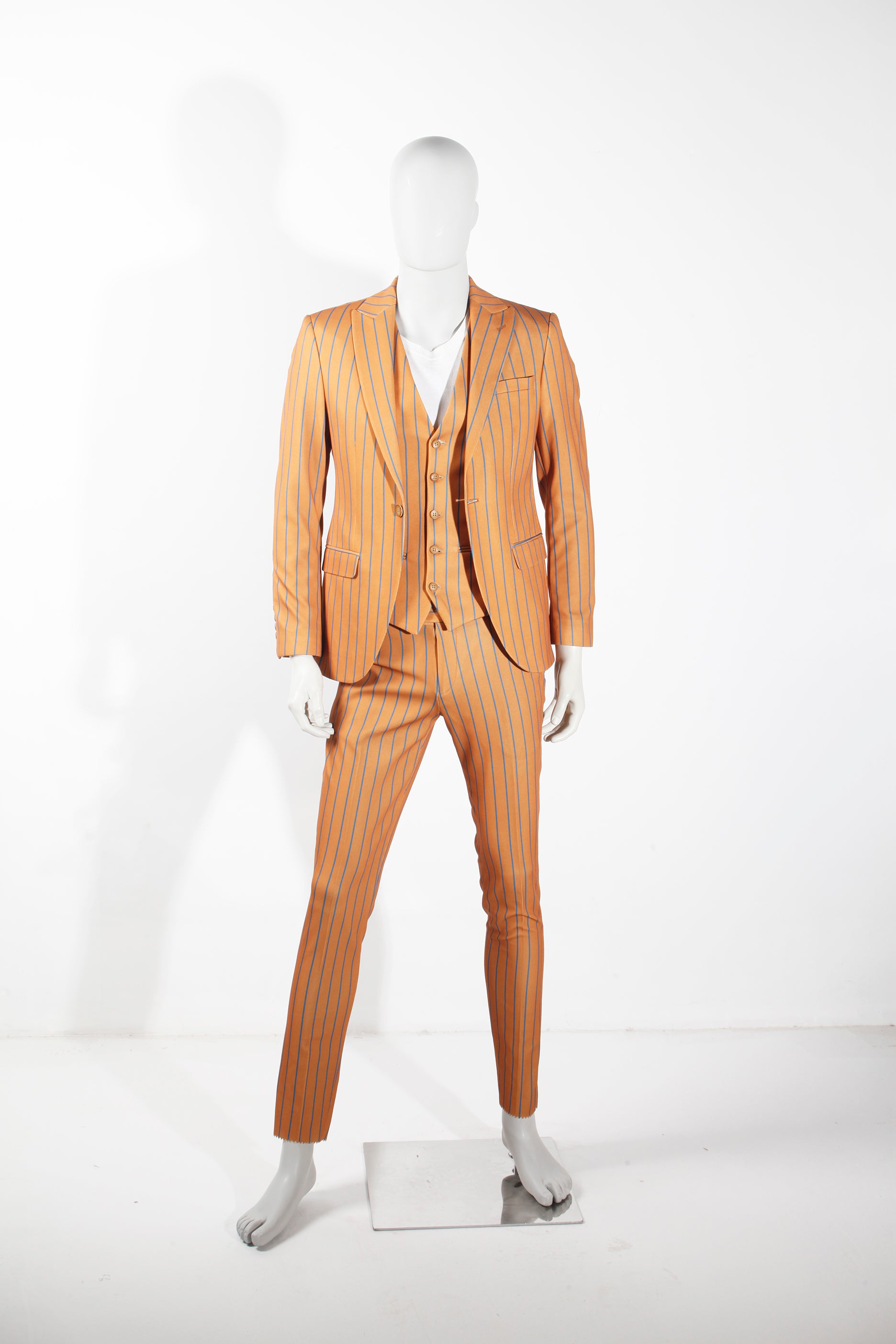 Mens Orange 3-piece Pinstriped Formal Suit (Eu46)