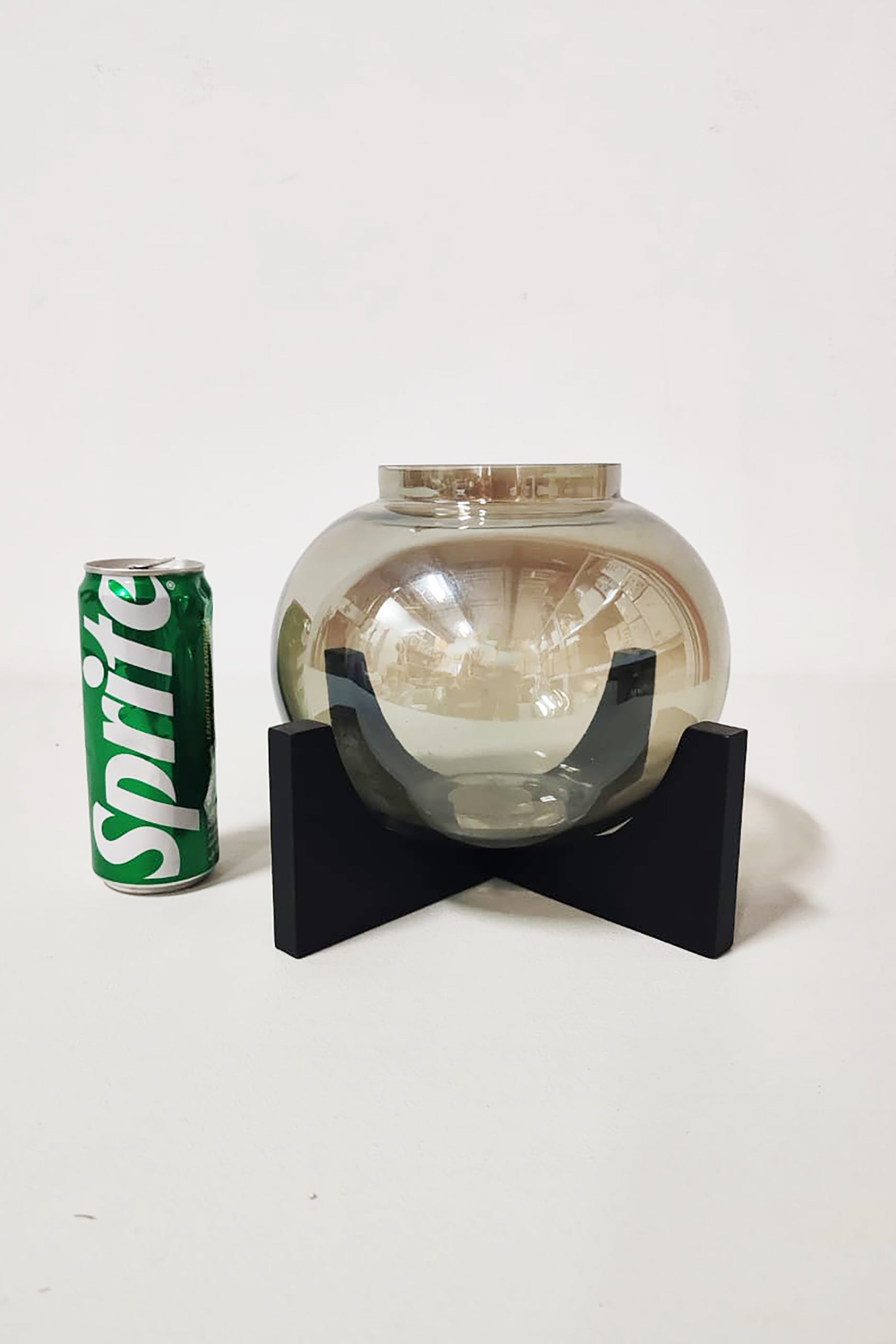 Smoke Round Glass Vase with Stand