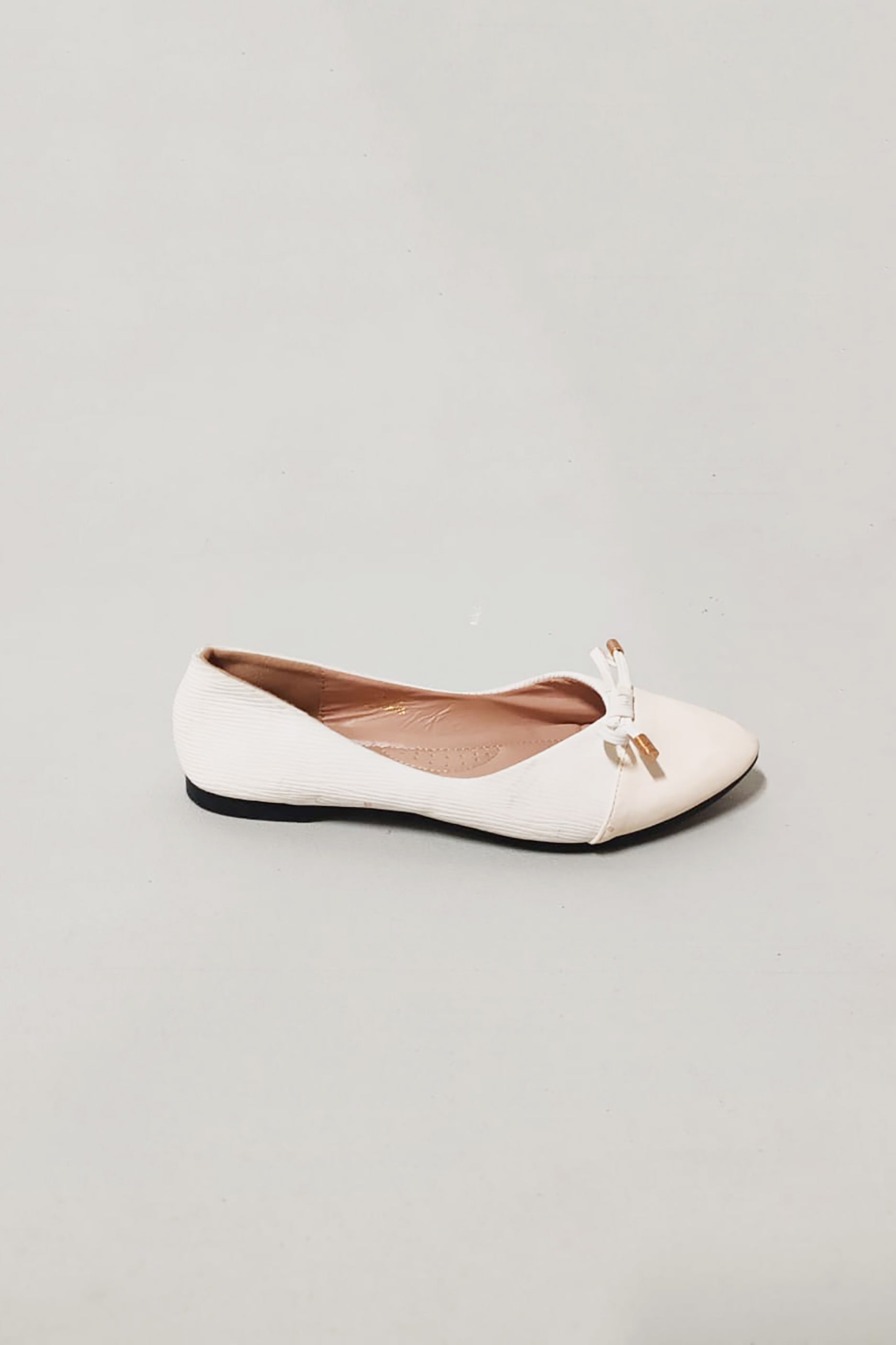 Ladies White Ballerina Shoes with Bow Accent