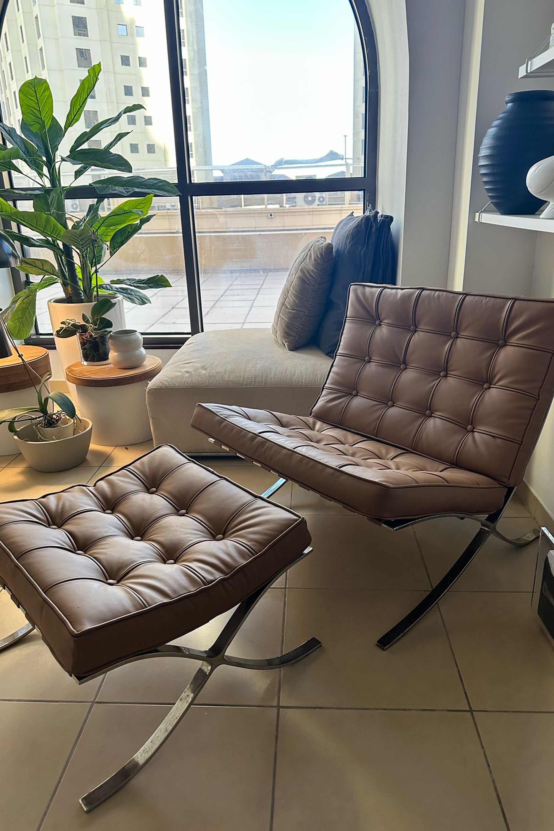 Barcelona Chair and Stool Set