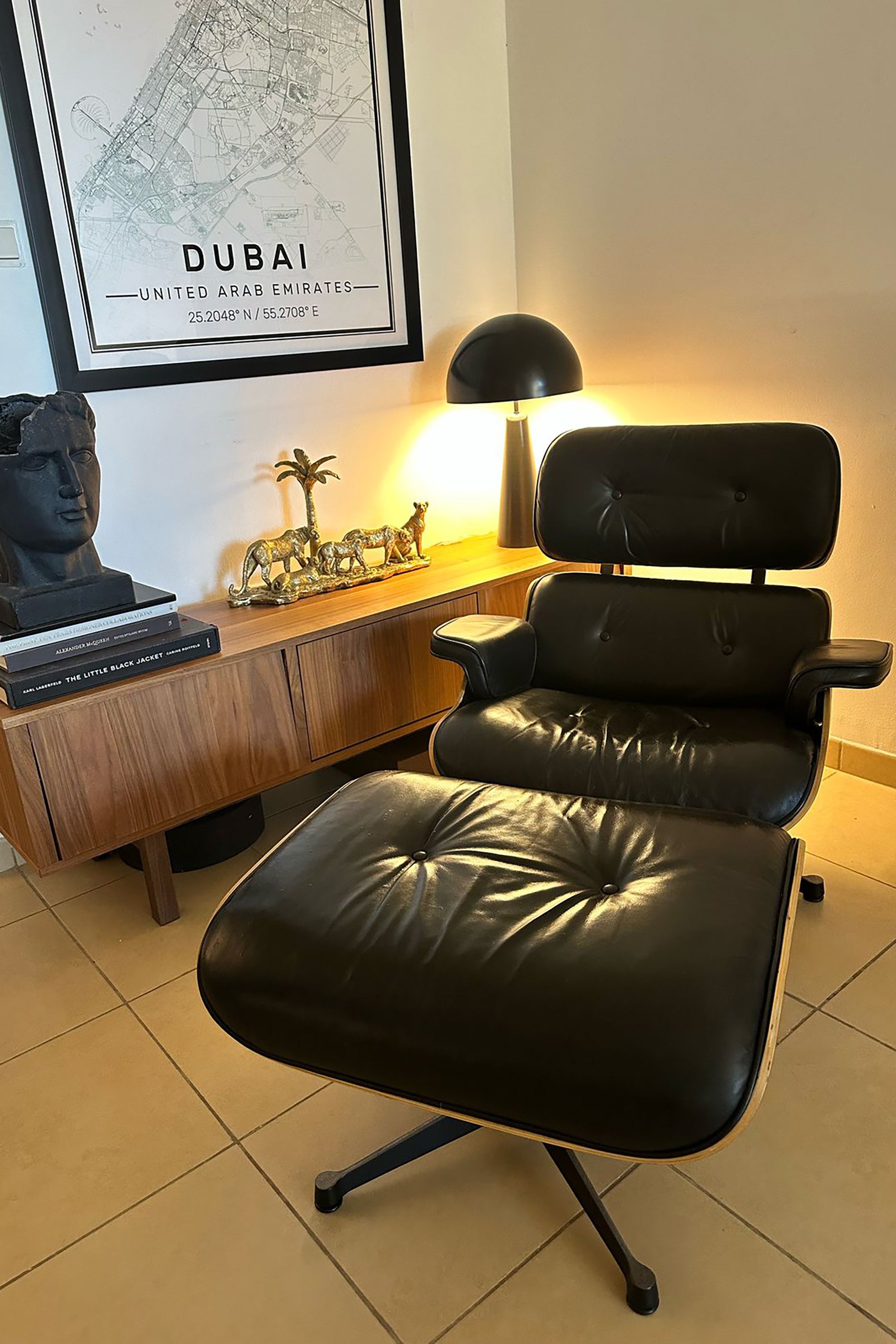 Black leather Eames Lounge Chair