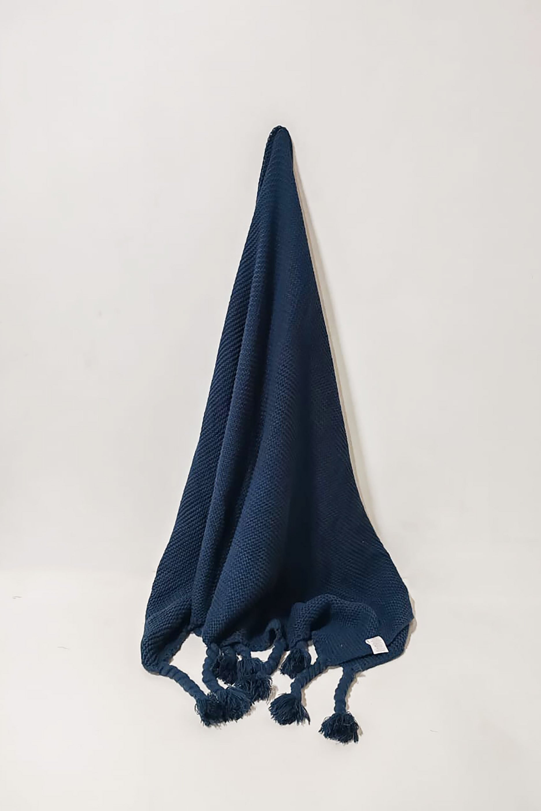 Deep Blue Throw Blanket with Tassels
