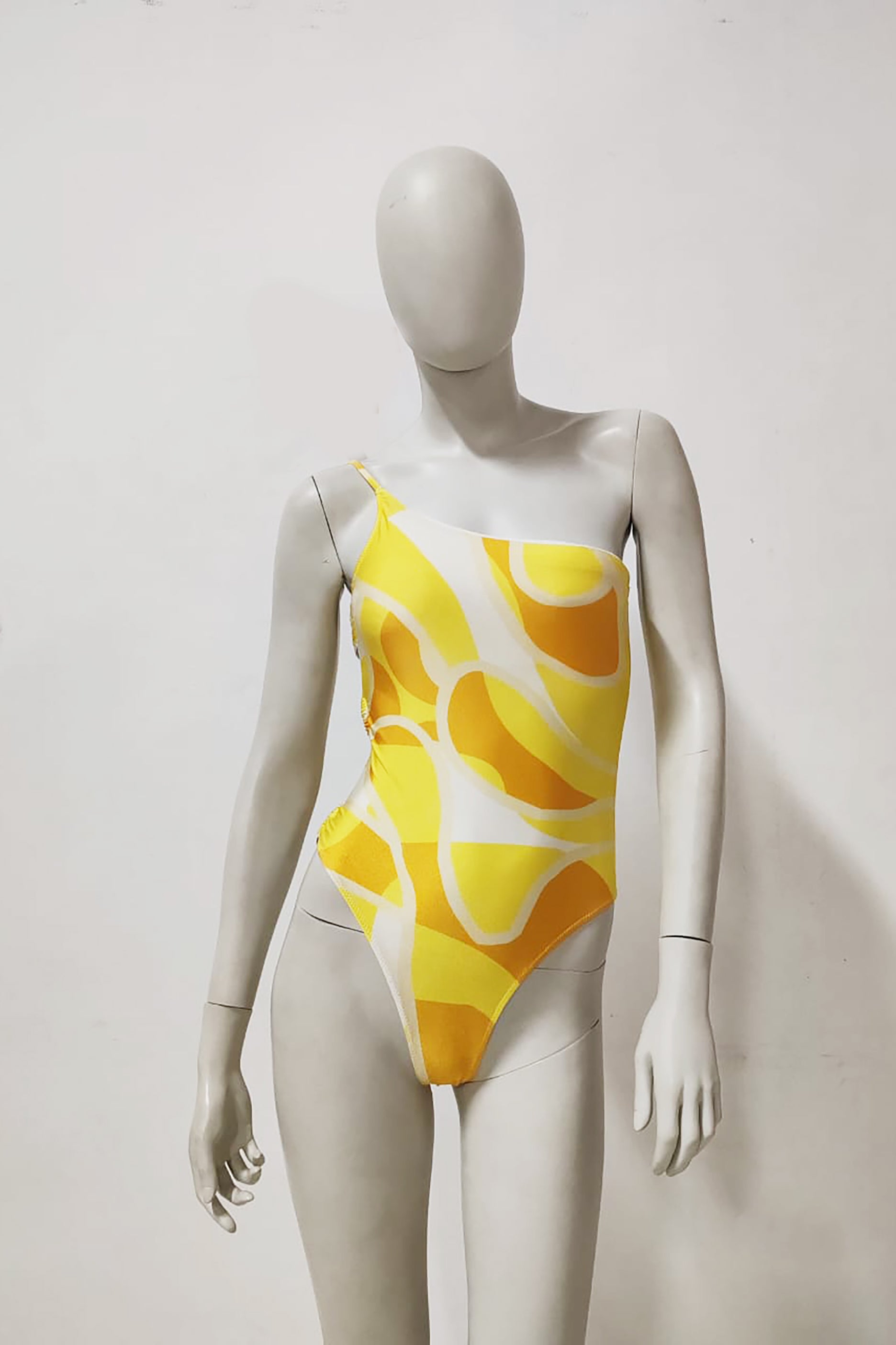 Yellow Printed Asymmetrical Swimsuit