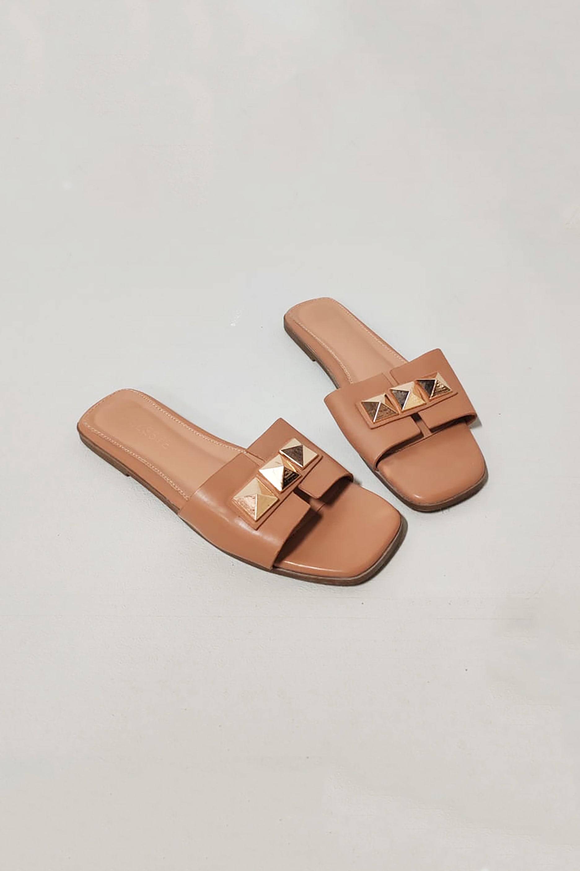 Beige Slip -On Sandals with Metal Accent