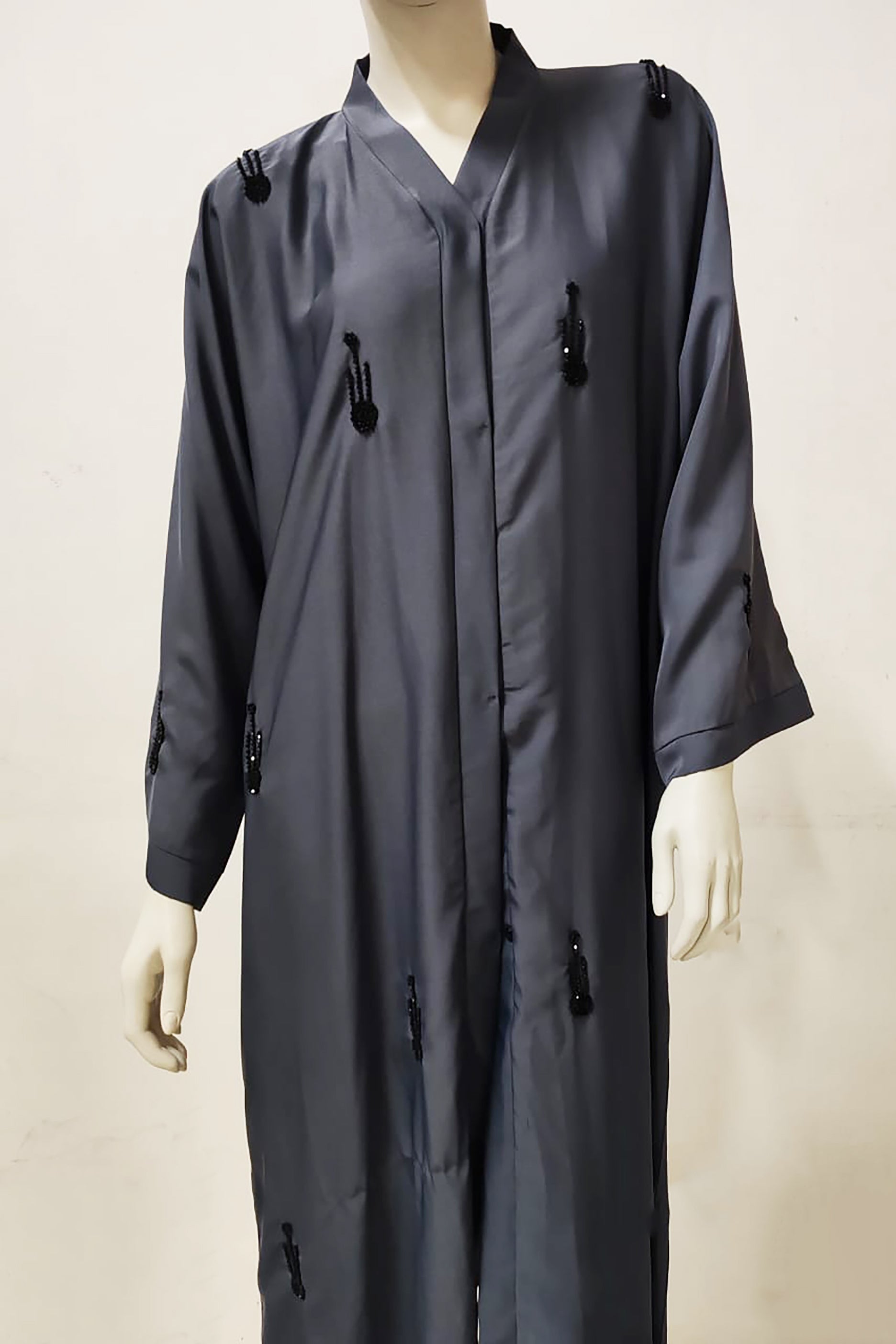 Dark Grey Long Beaded Abaya