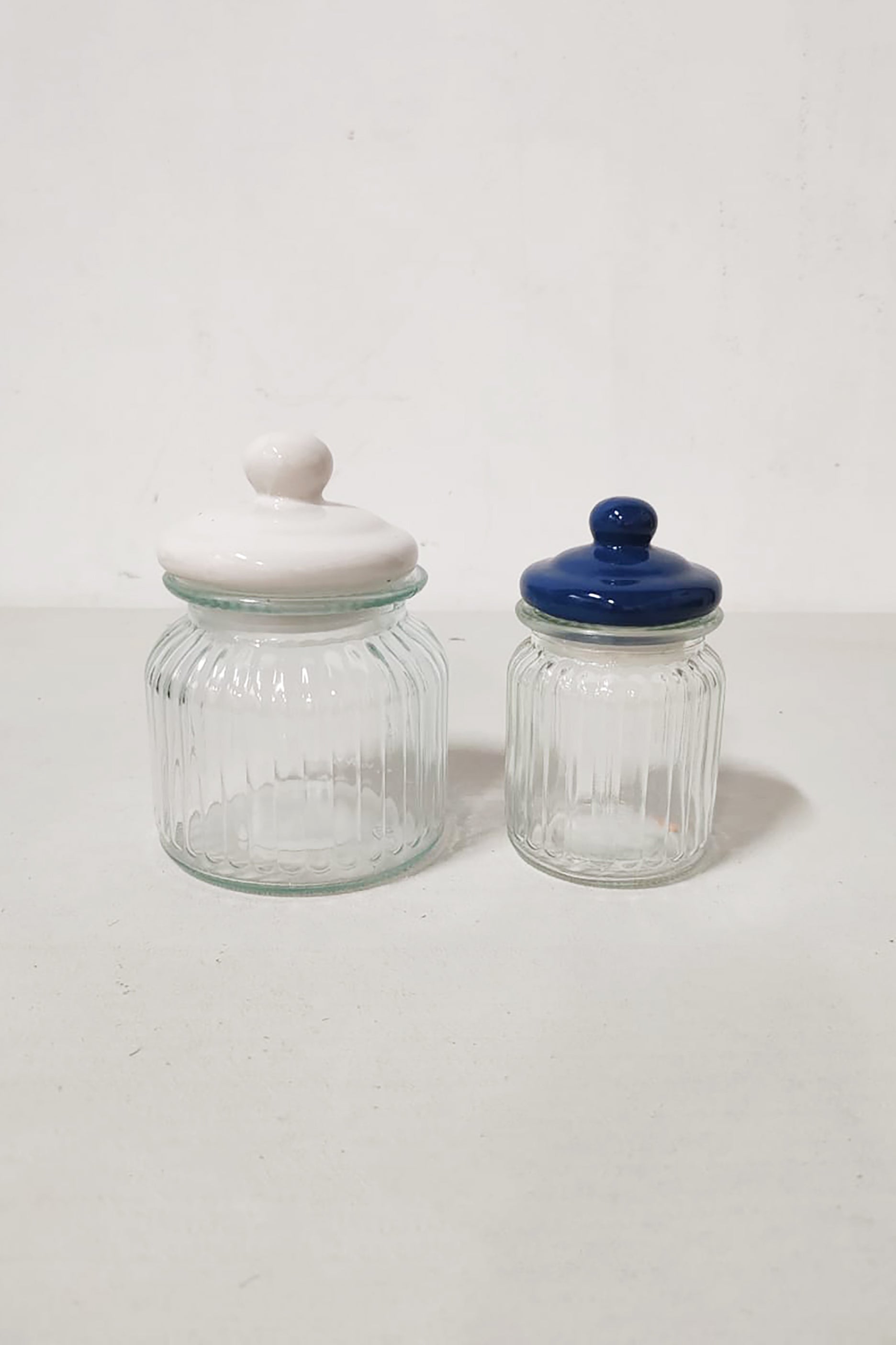 Storage Glass Ribbed Jar Set as 2