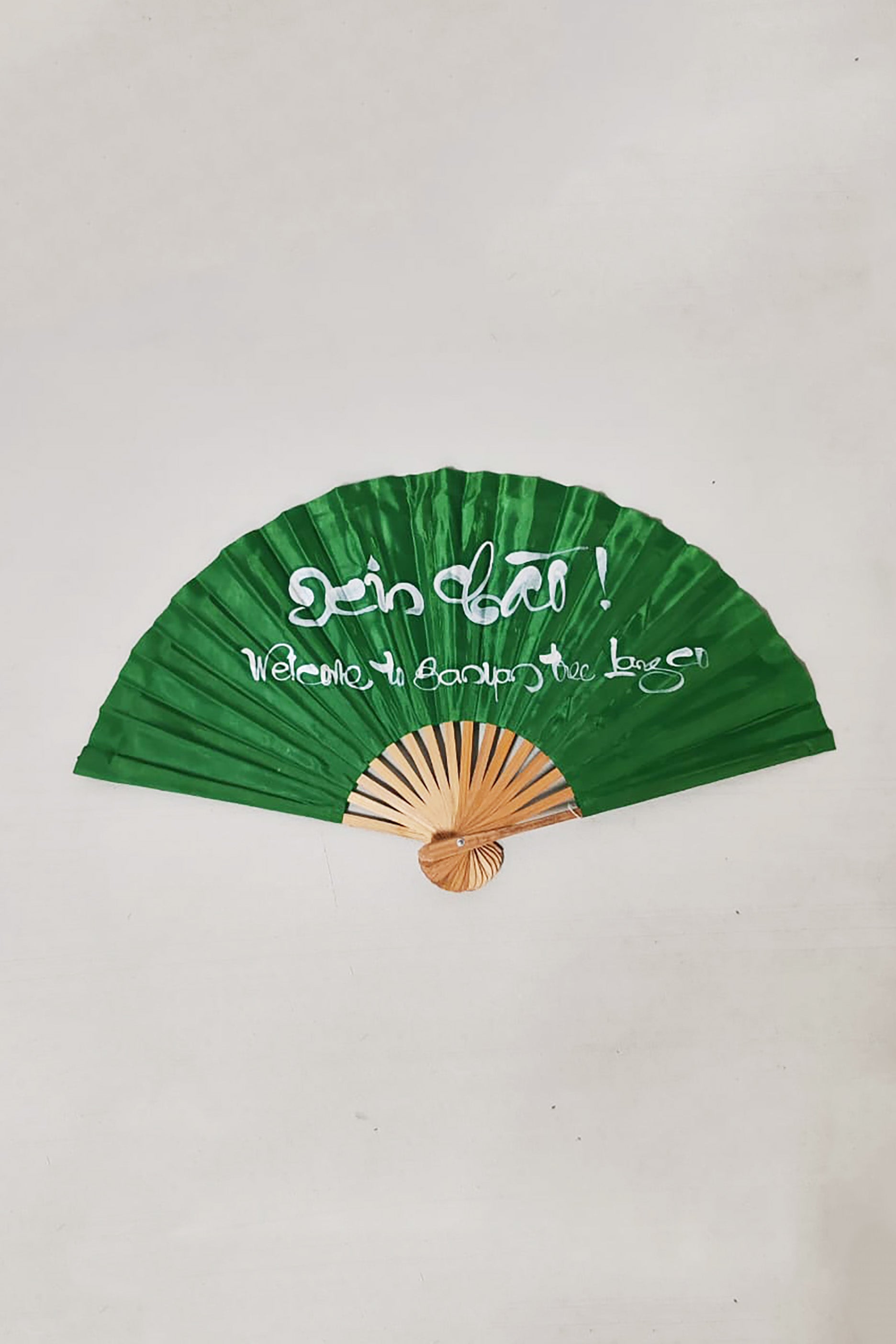 Green Folding Hand Fan with Print