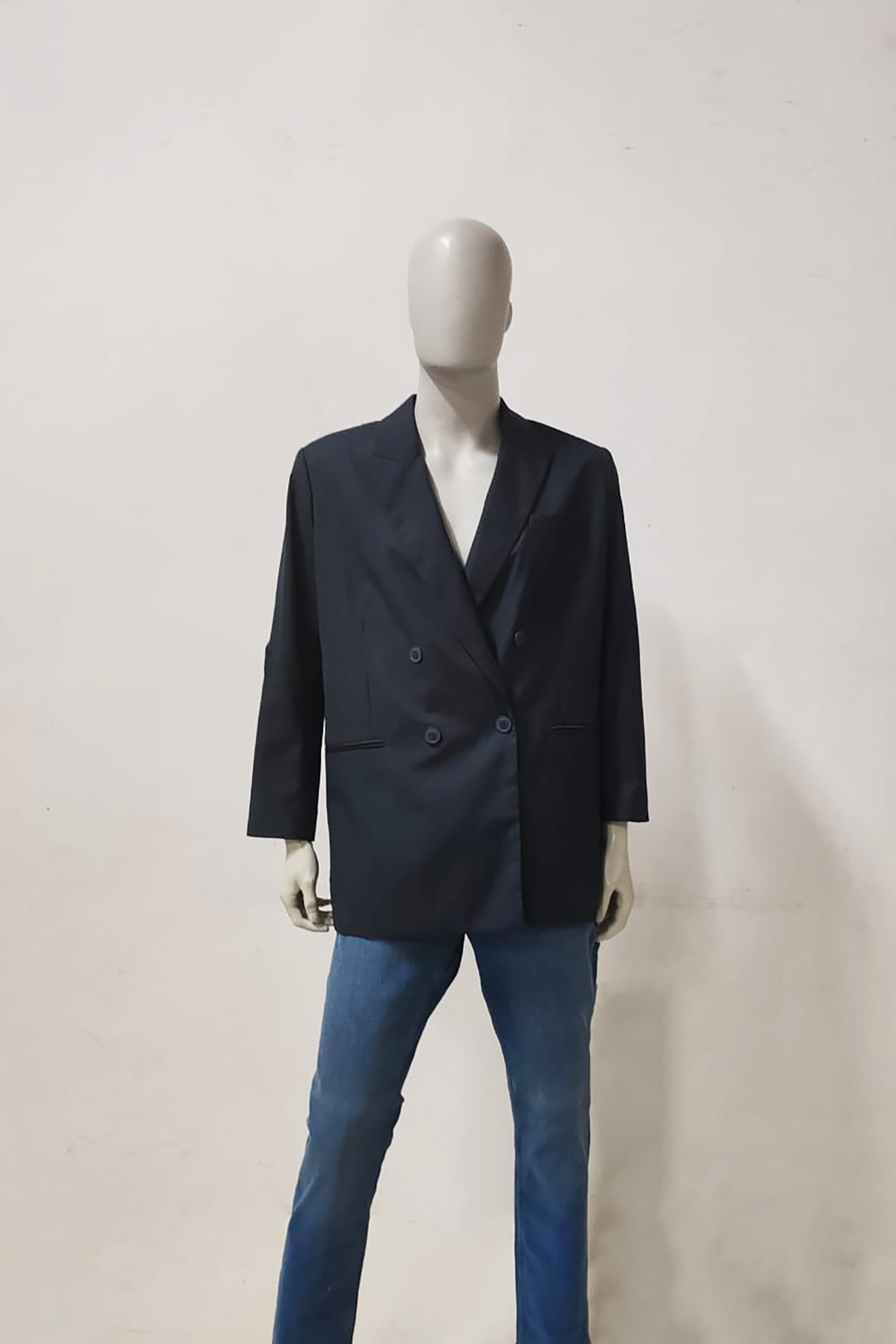 Men's Blue-Grey Double-breasted H&M Blazer (size medium)