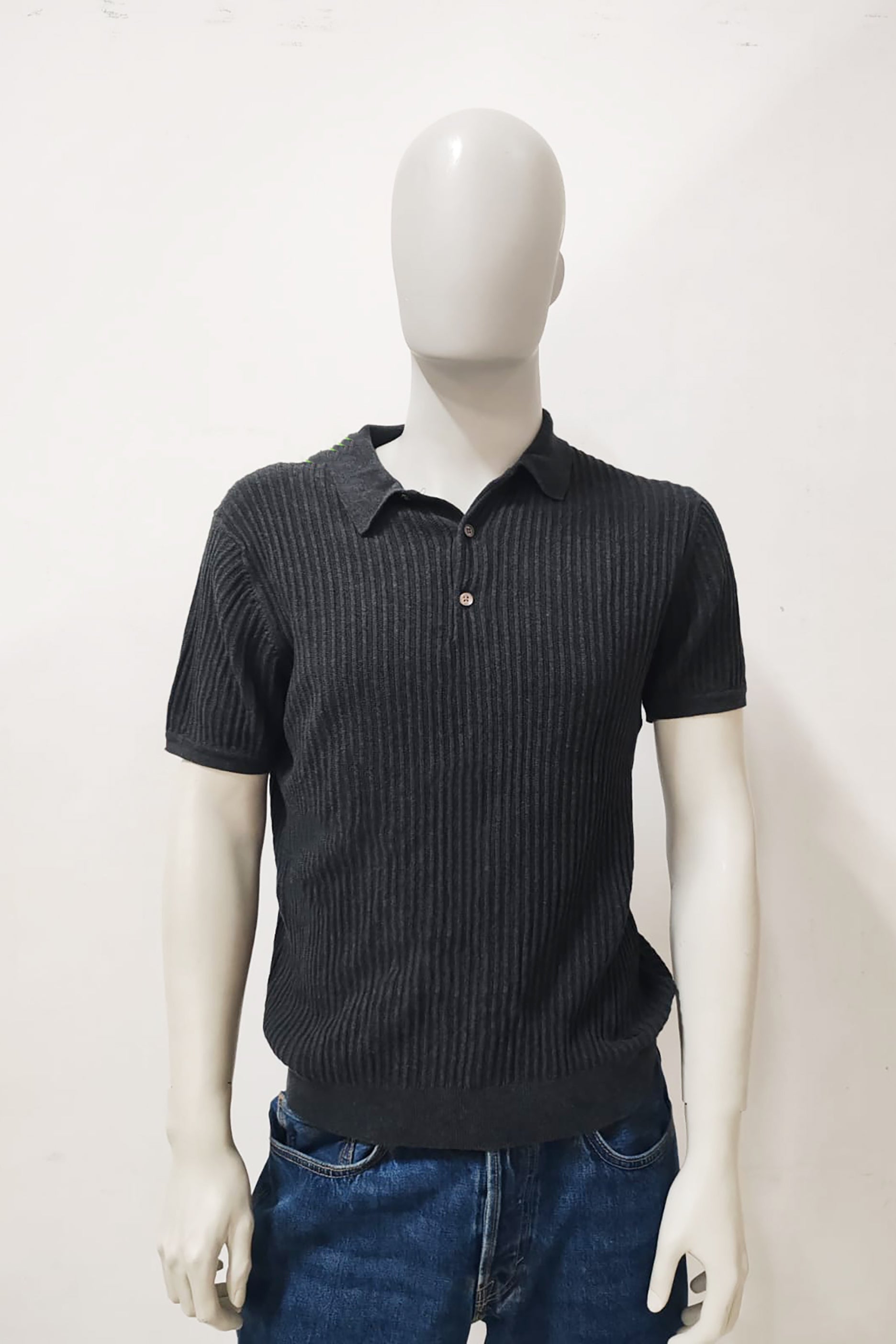 Mens Black Knitted Polo Shirt