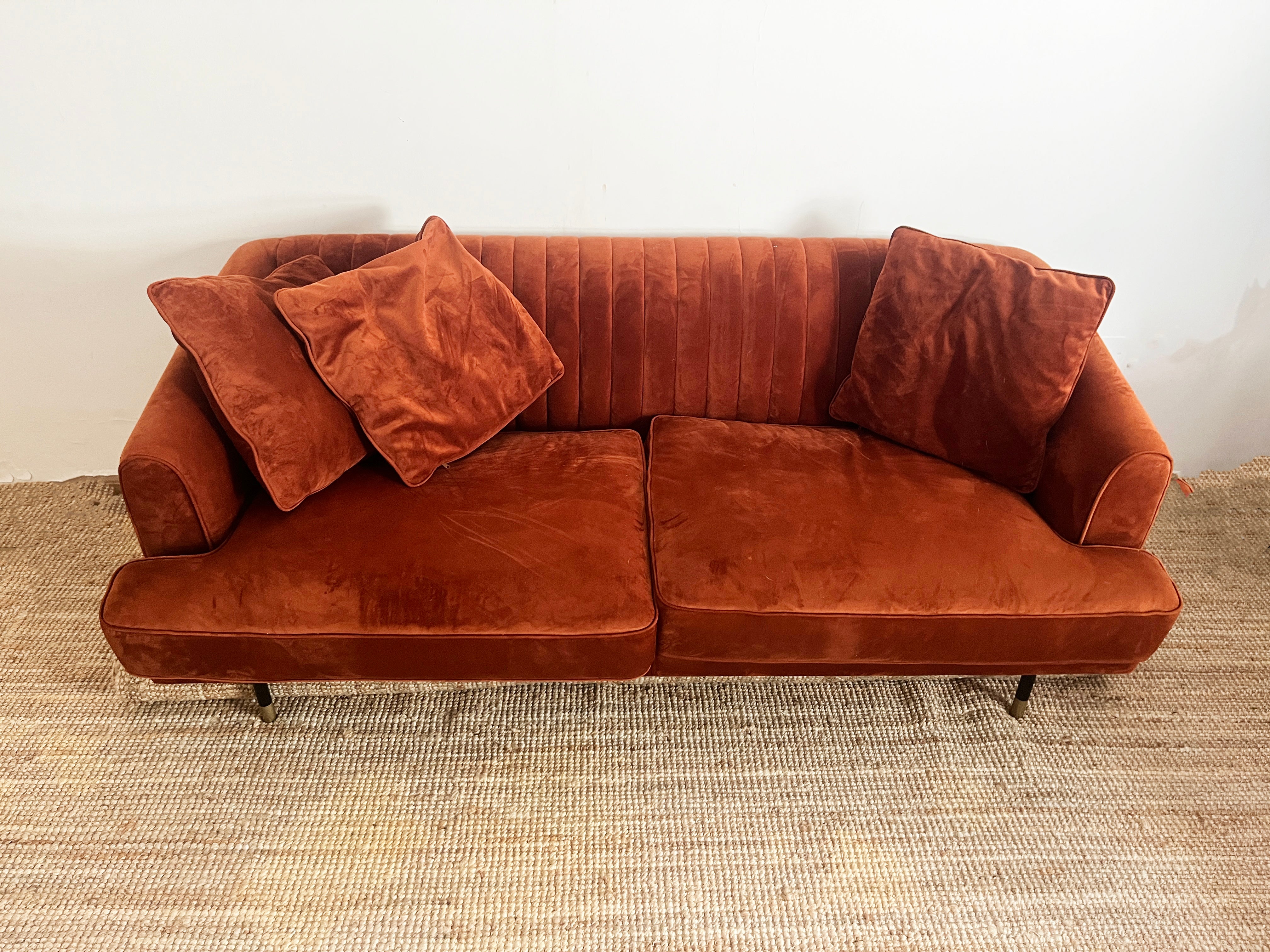 Burn Orange Velvet 2 Seater Sofa