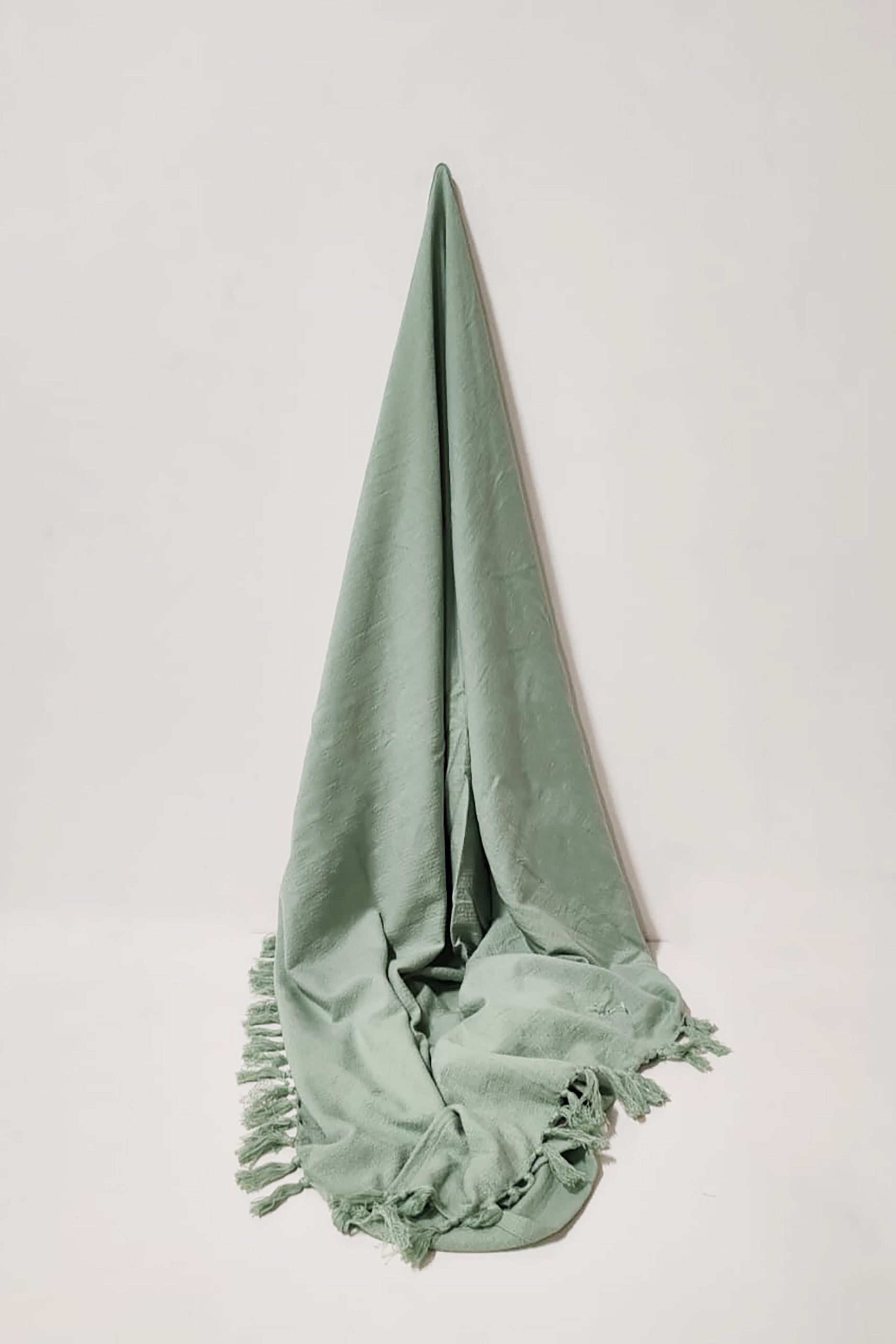 Green Cotton Throw Blanket with Tassels