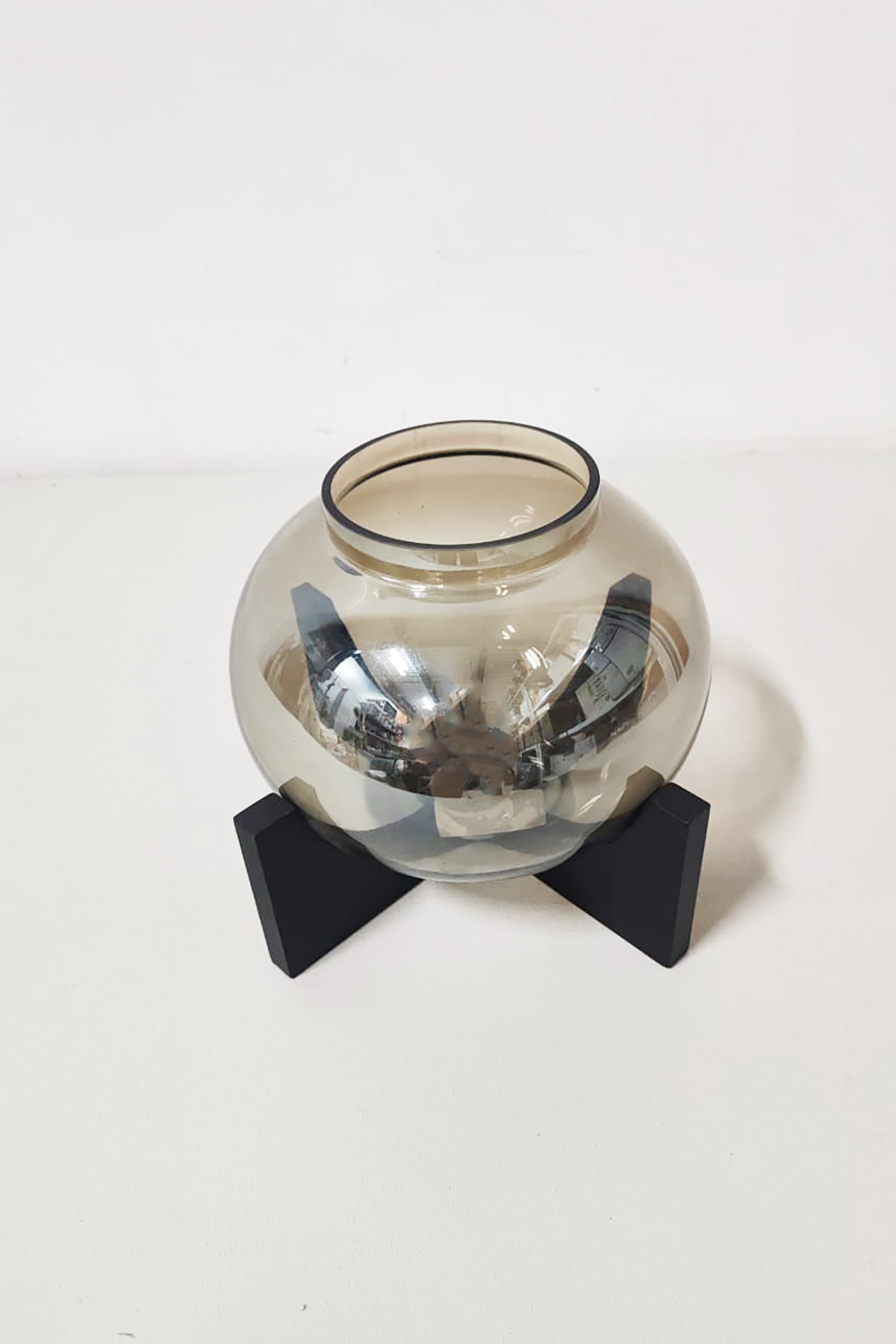 Smoke Round Glass Vase with Stand