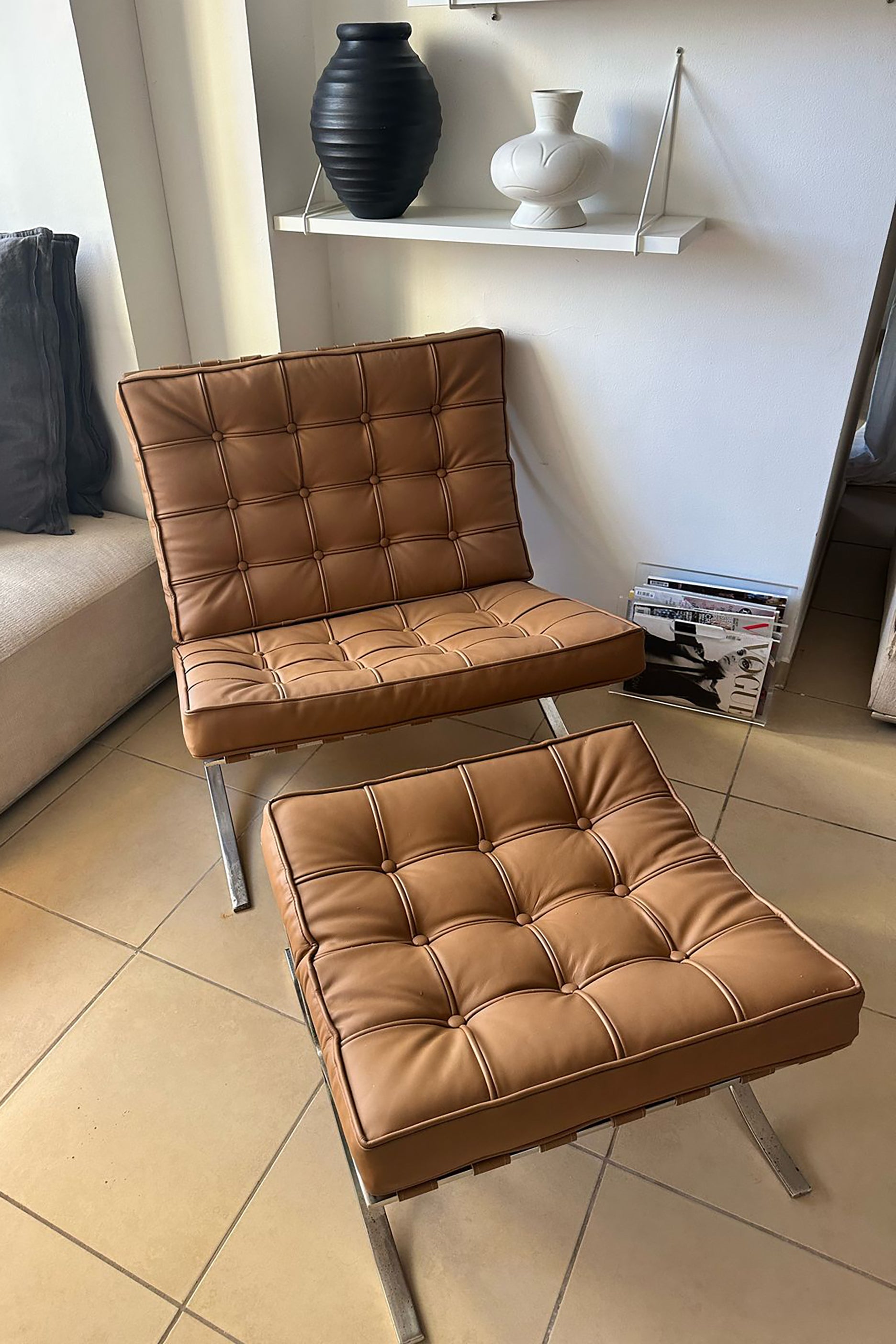 Barcelona Chair and Stool Set