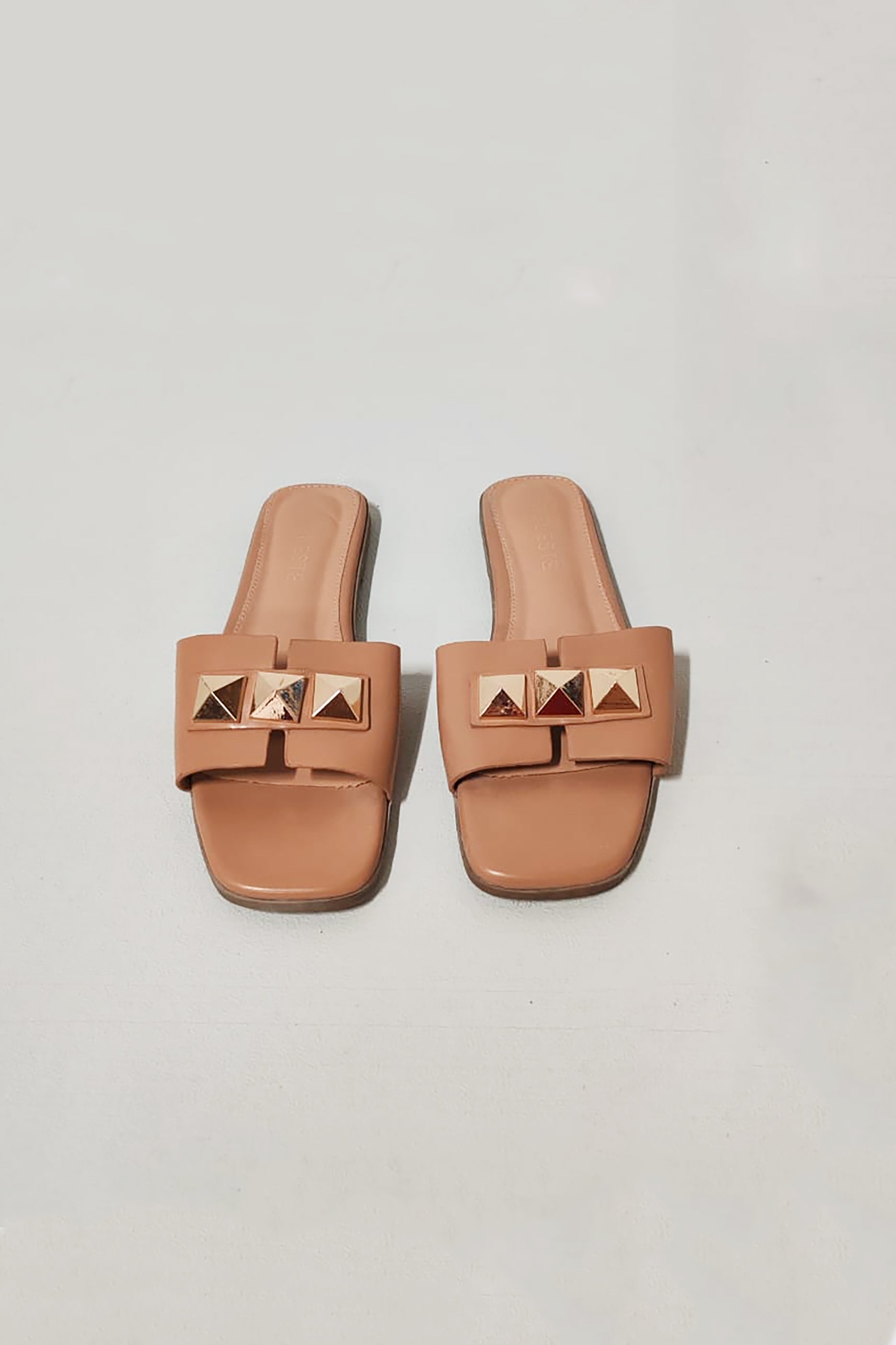 Beige Slip -On Sandals with Metal Accent