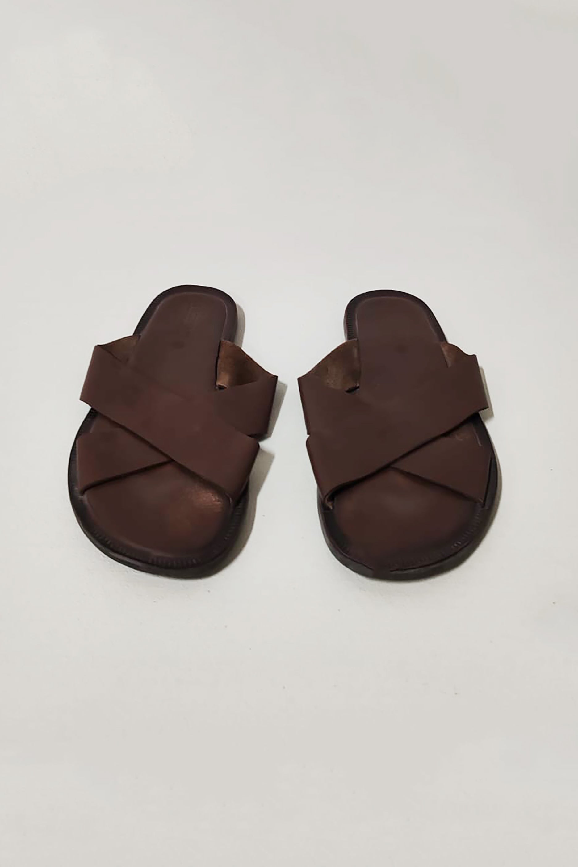 Brown Leather Cross Strap Sandals