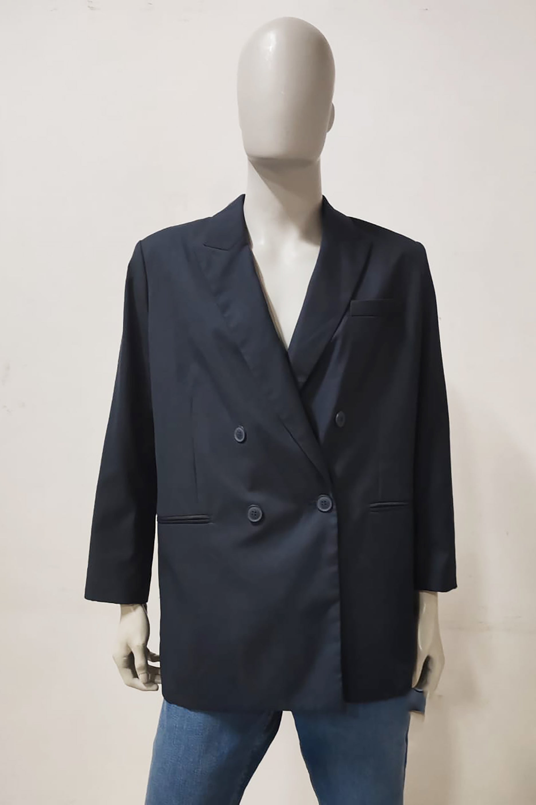 Men's Blue-Grey Double-breasted H&M Blazer (size medium)