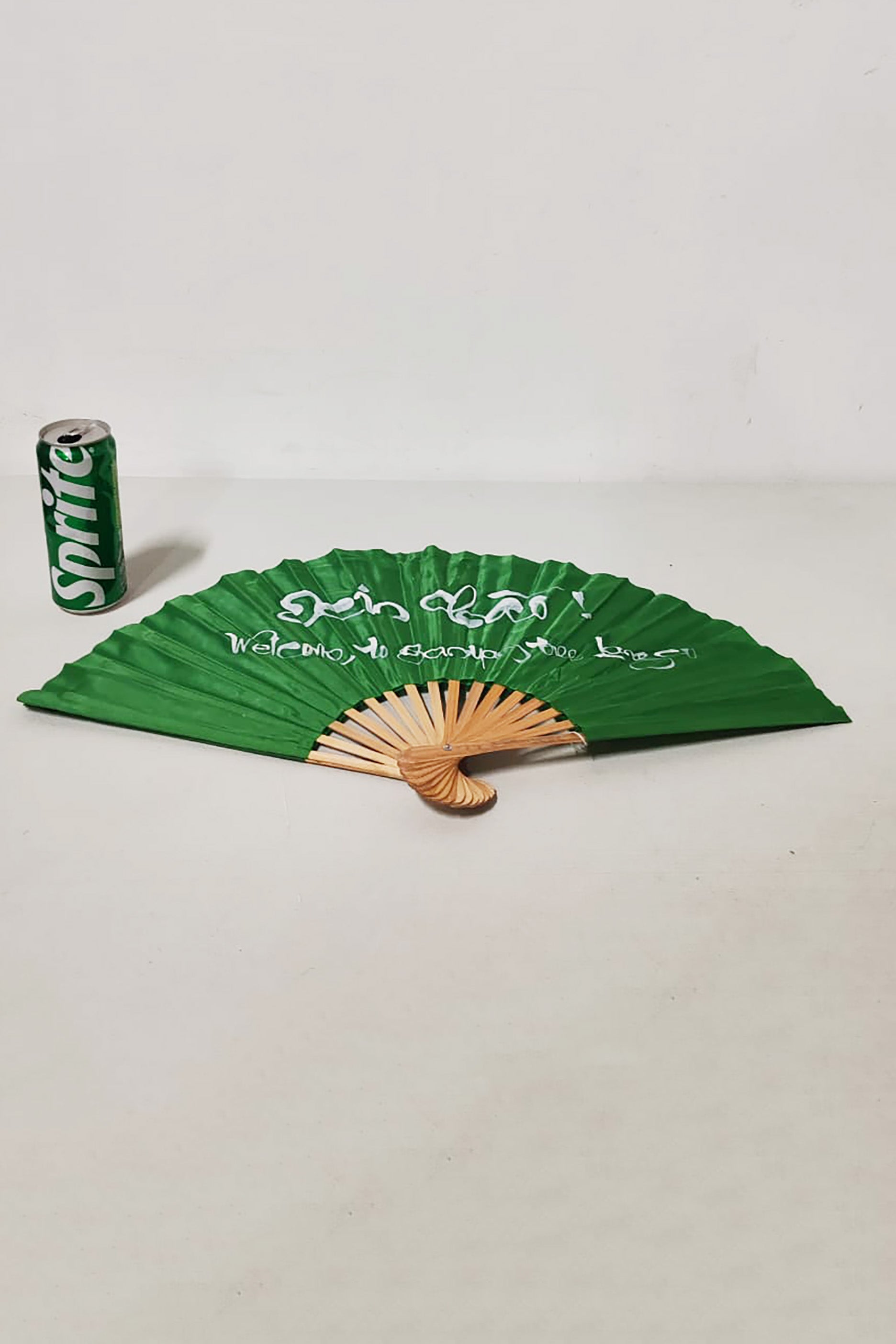 Green Folding Hand Fan with Print