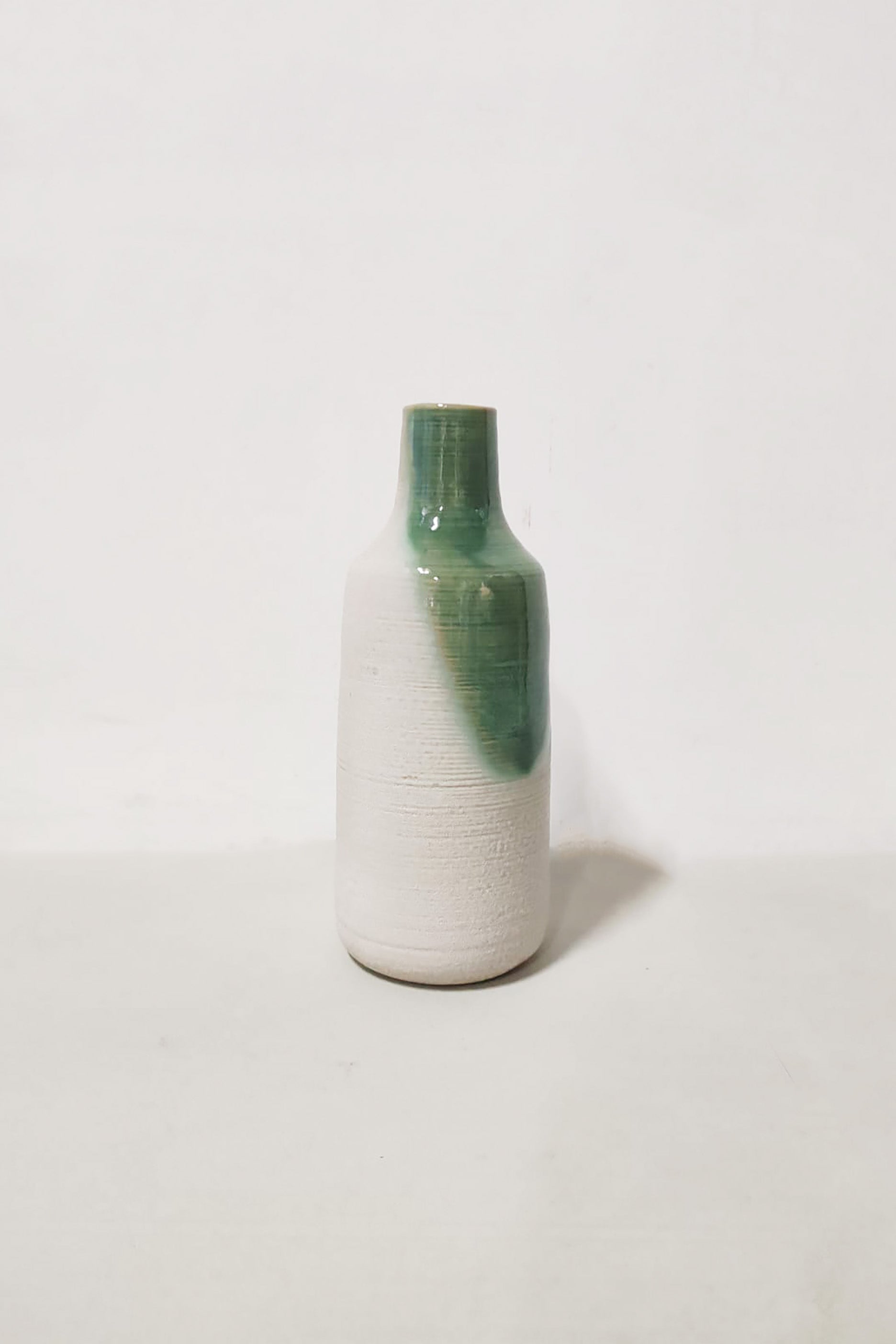 White and Green Ceramic Glazed Bottle Vase