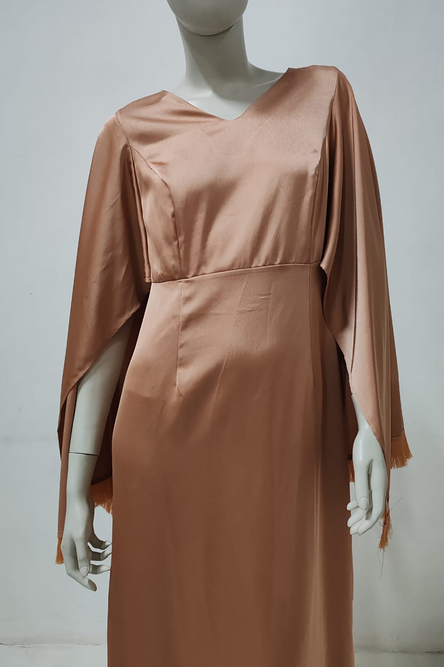 Nude Butterfly Sleeve Satin Abaya