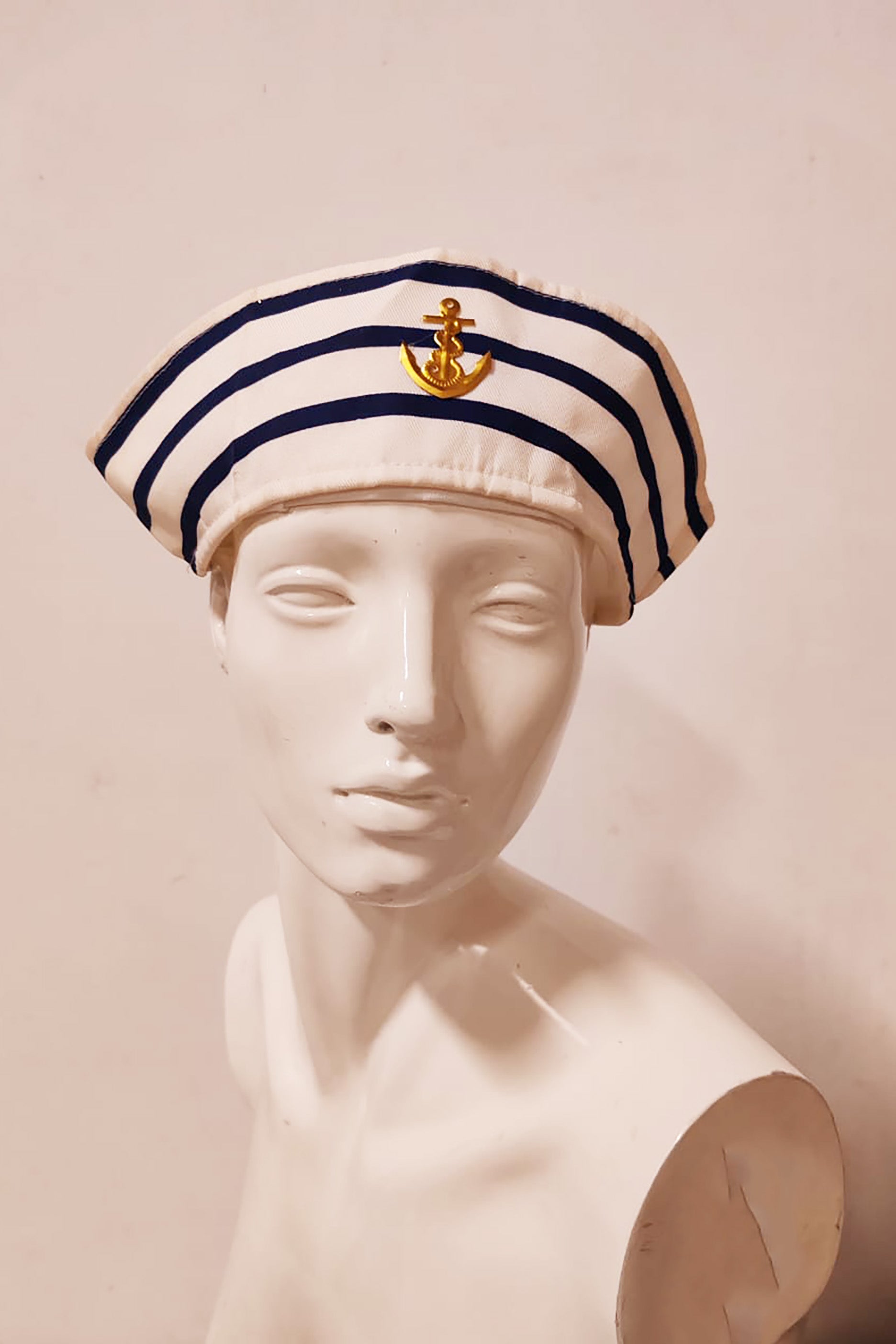 White Sailor Hat with Blue Stripes