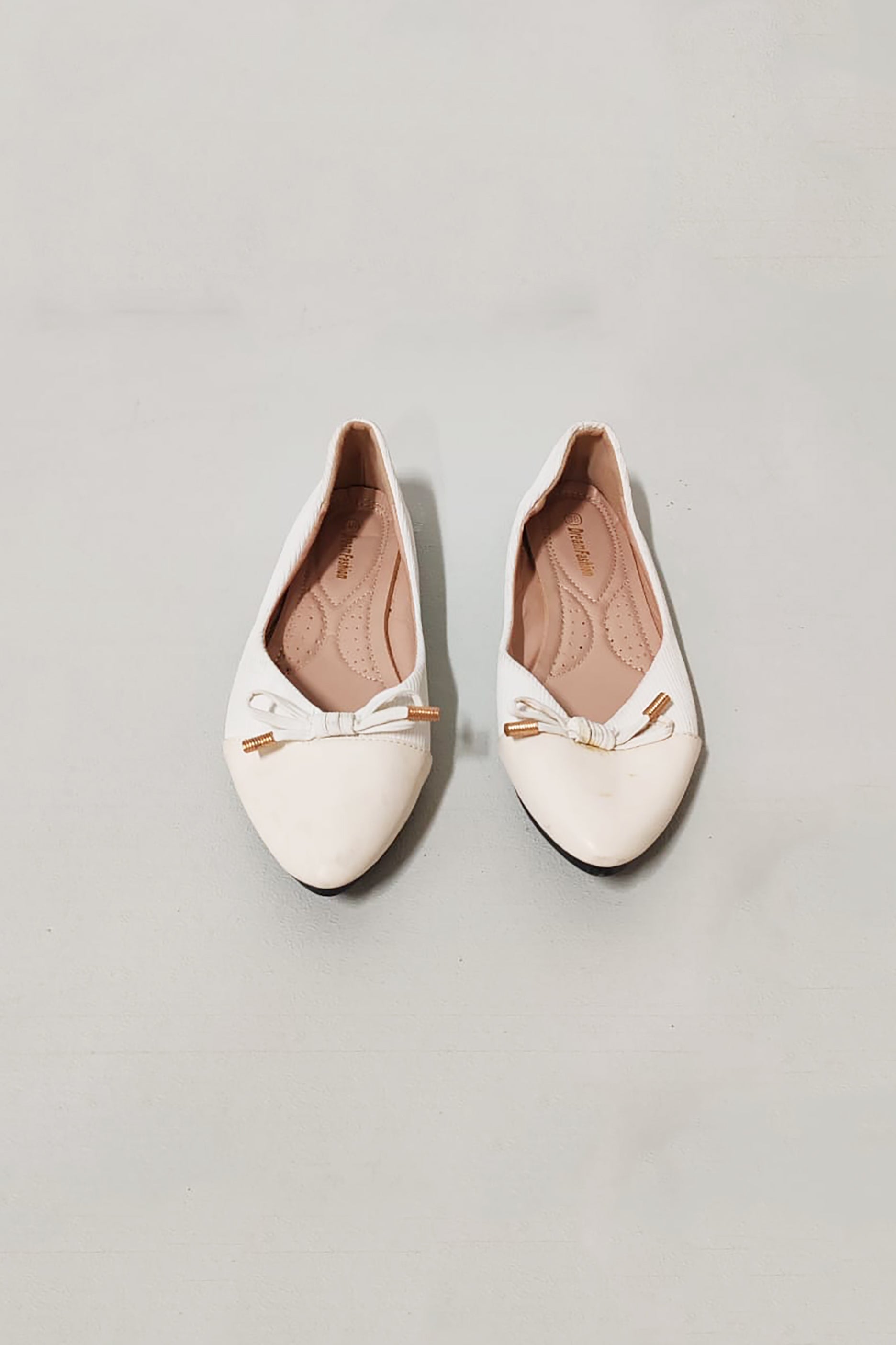 Ladies White Ballerina Shoes with Bow Accent