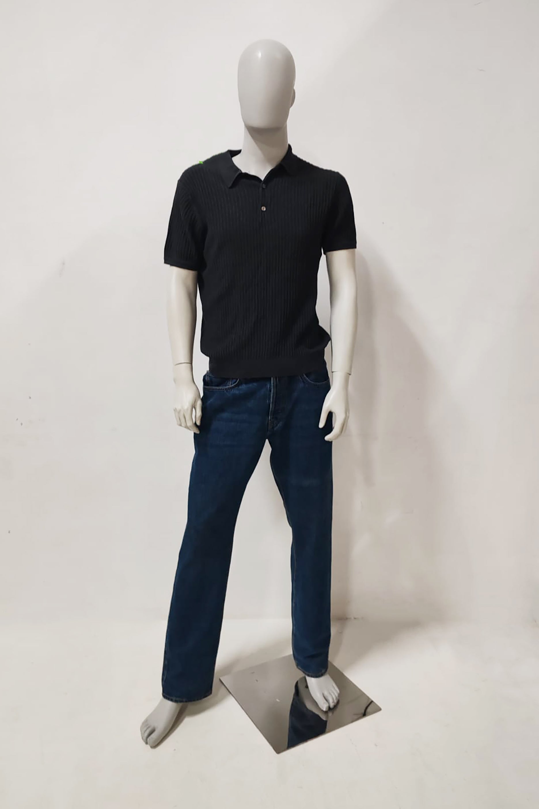 Mens Black Knitted Polo Shirt