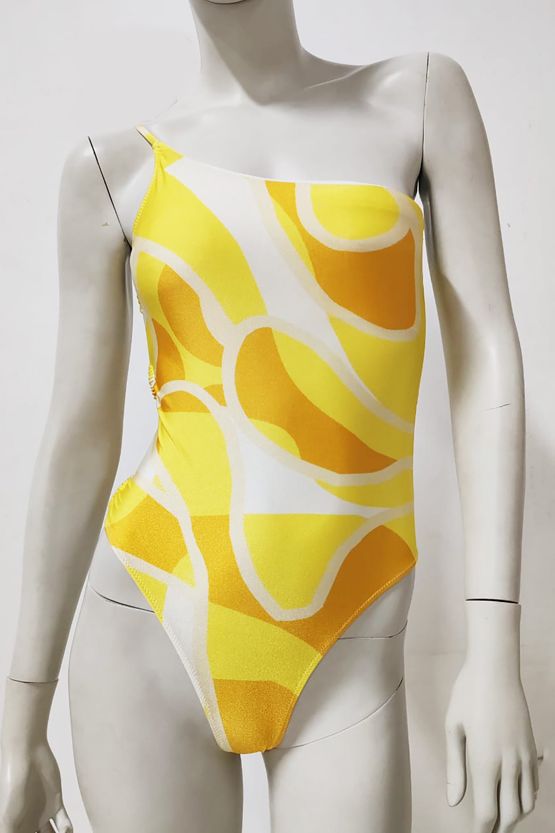 Yellow Printed Asymmetrical Swimsuit