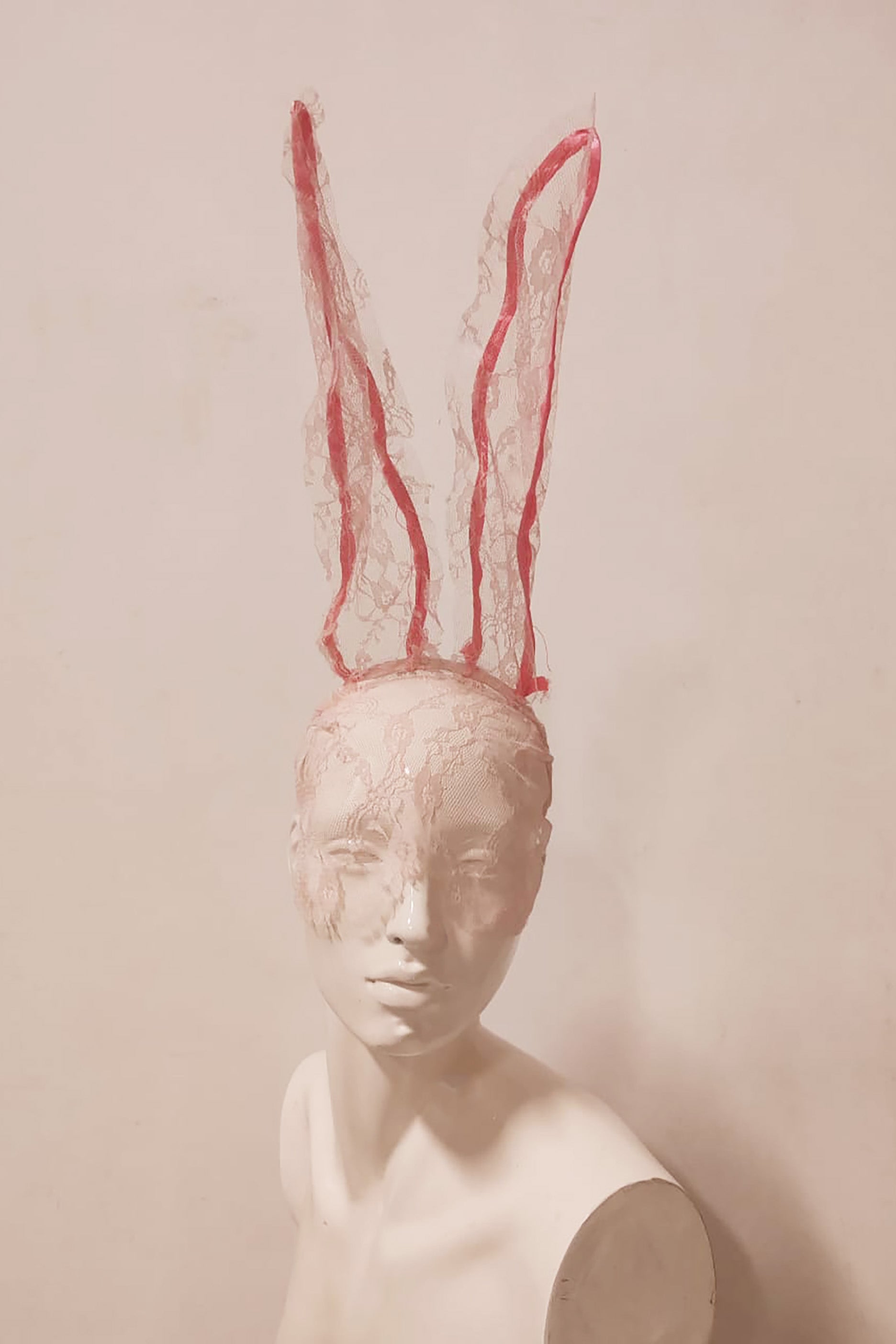 Pink Lace Rabbit Ears Headband