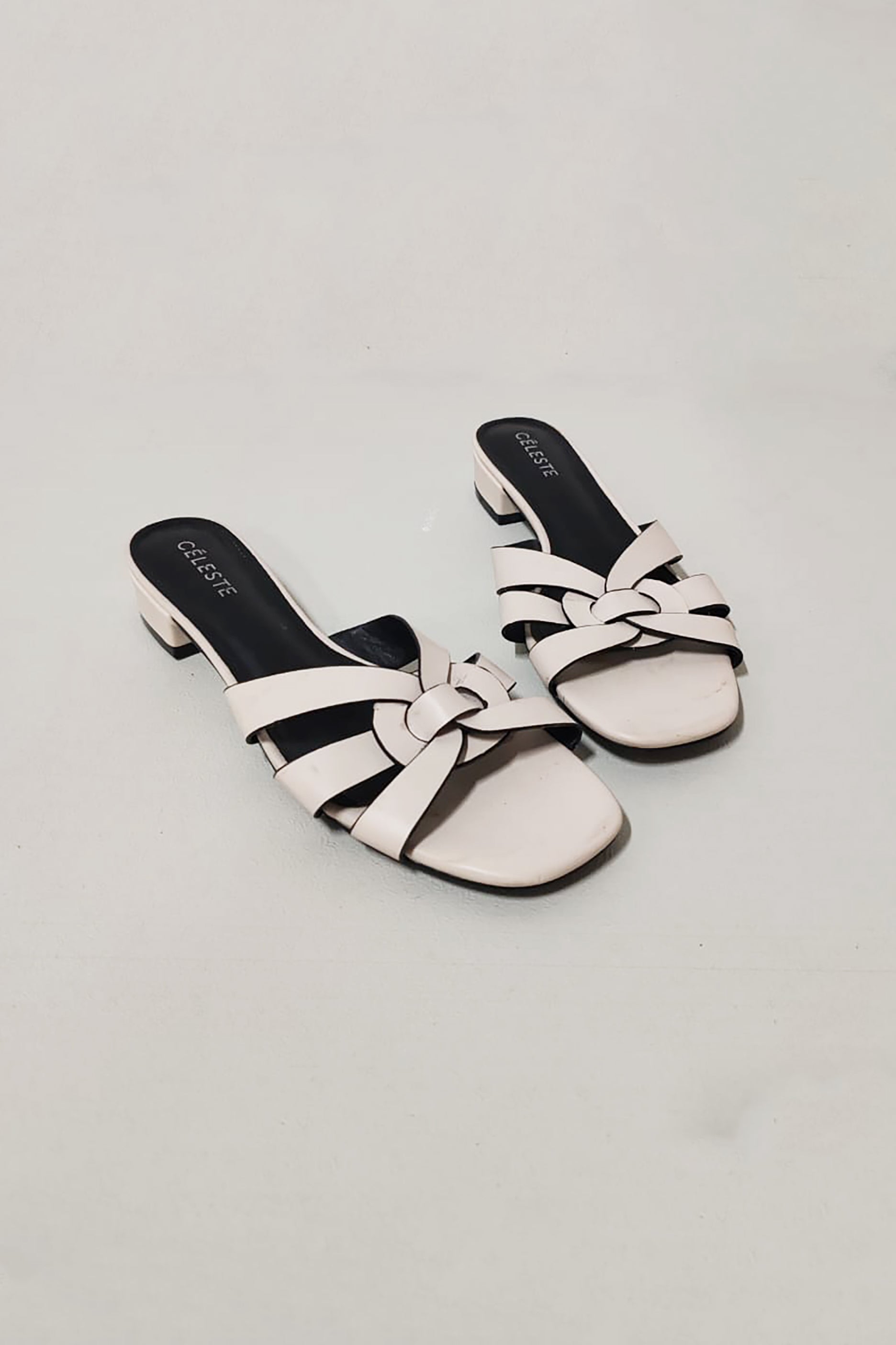 White Interwoven Strap Sandals