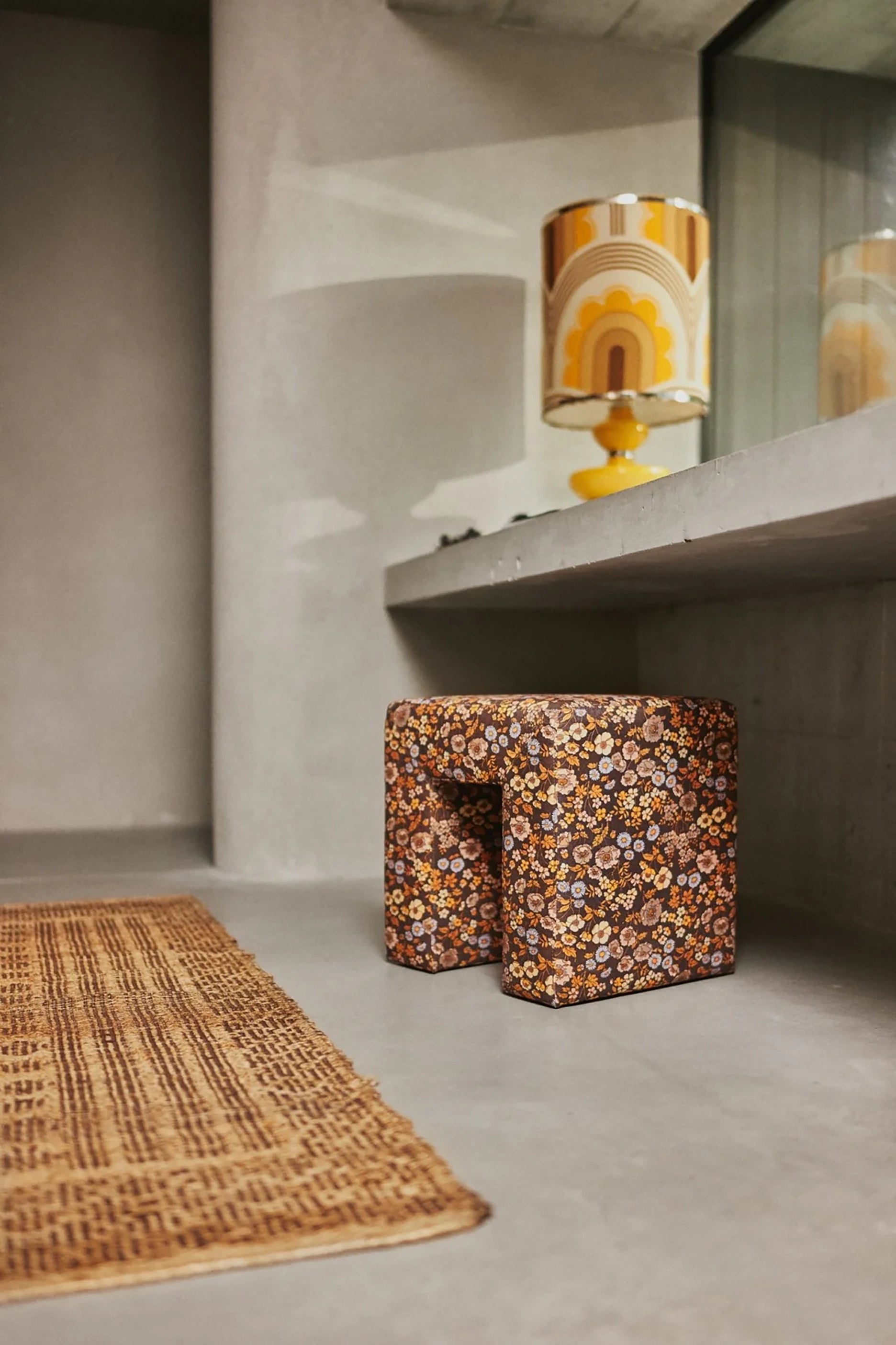 Retro Brown Floral Stool