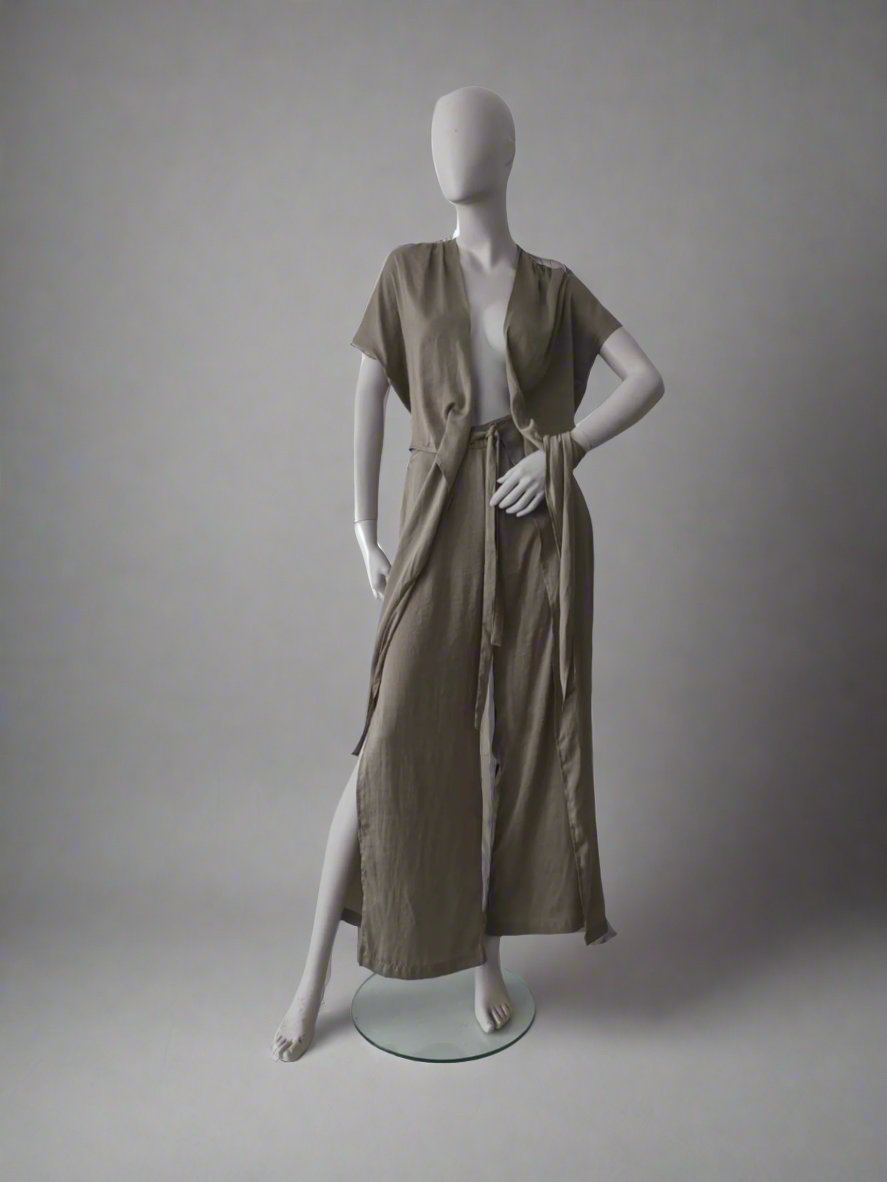 Khaki green tie top and pants set