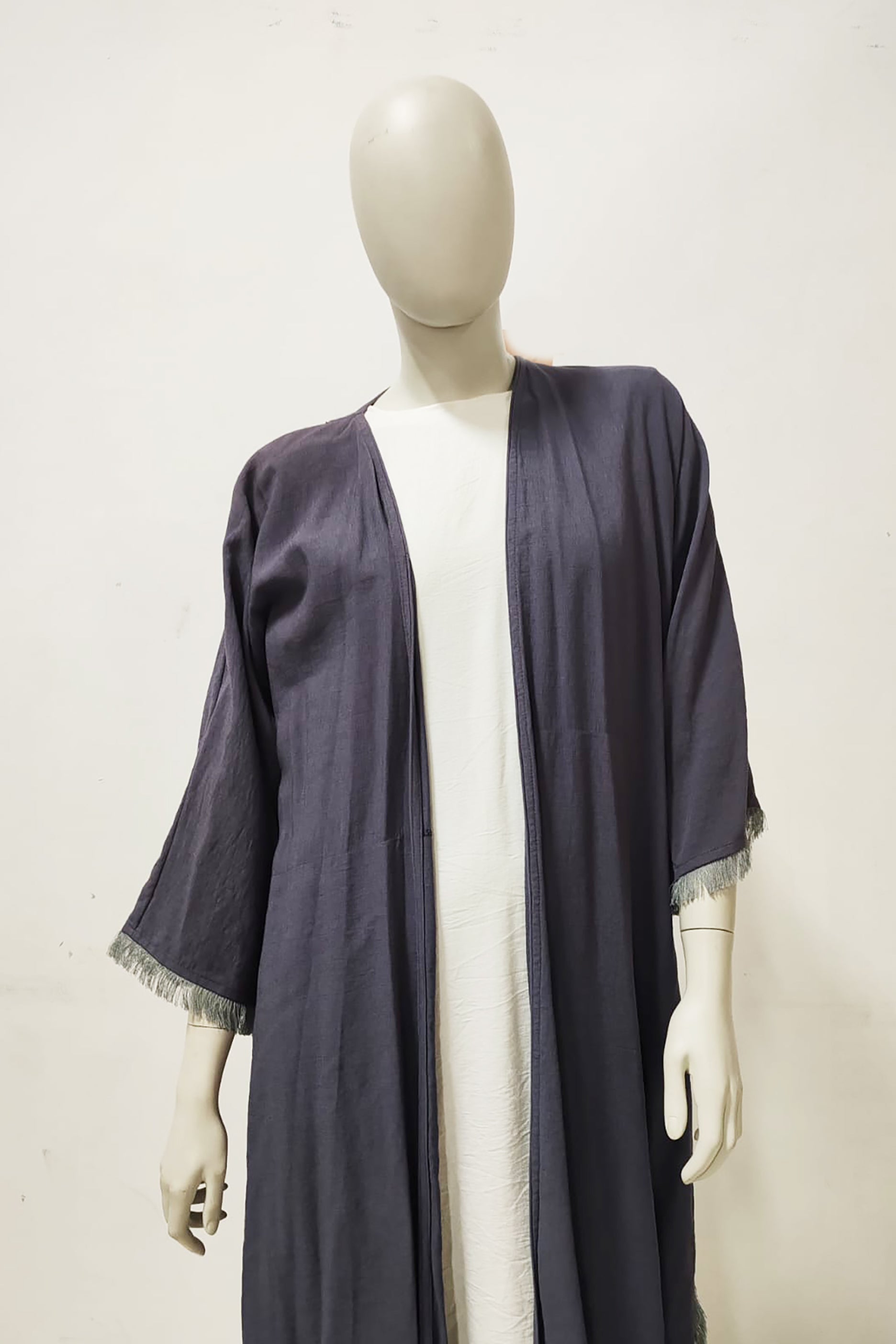 Grey Abaya with Fringe Design