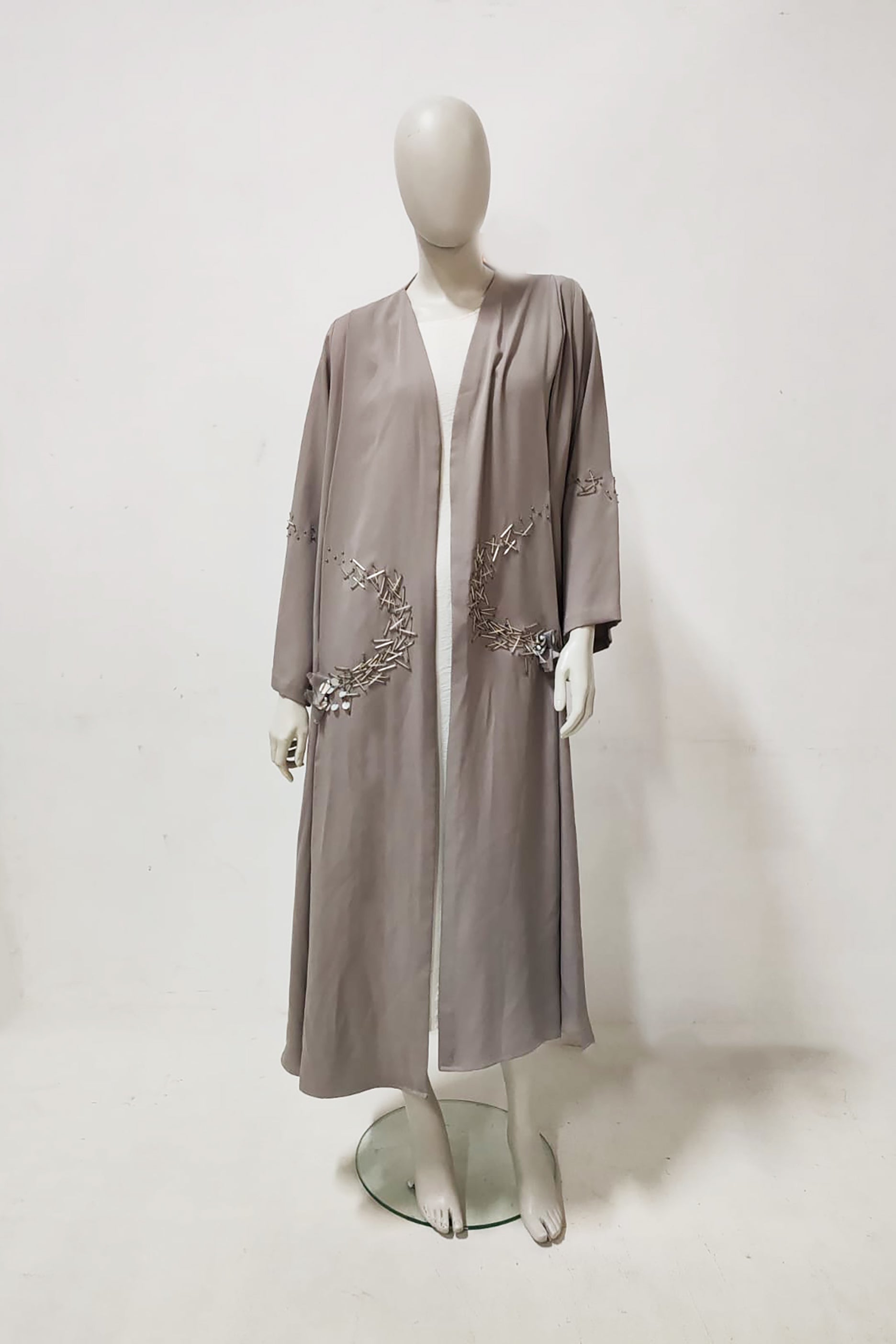 Grey Satin Abaya with Beadwork