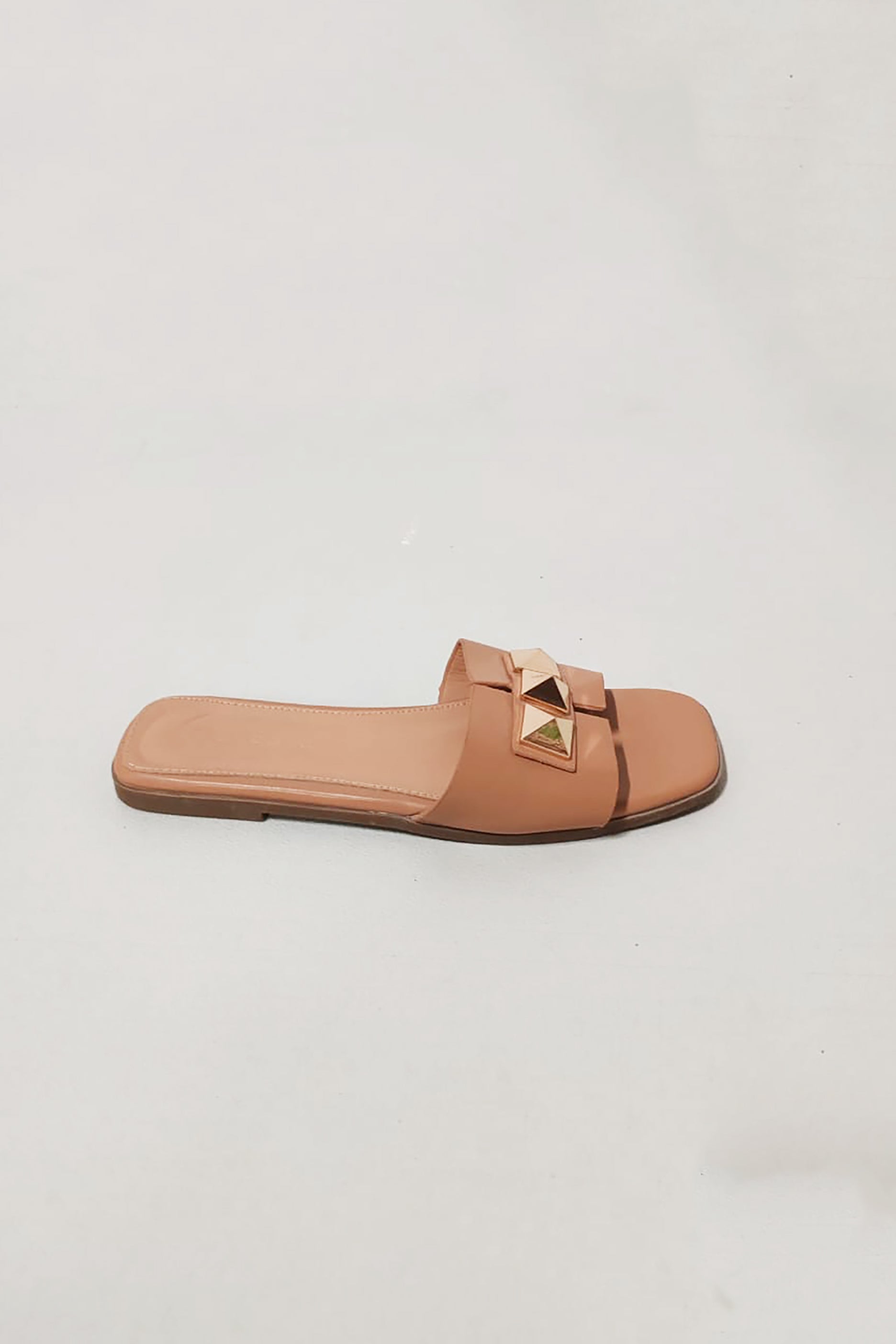 Beige Slip -On Sandals with Metal Accent