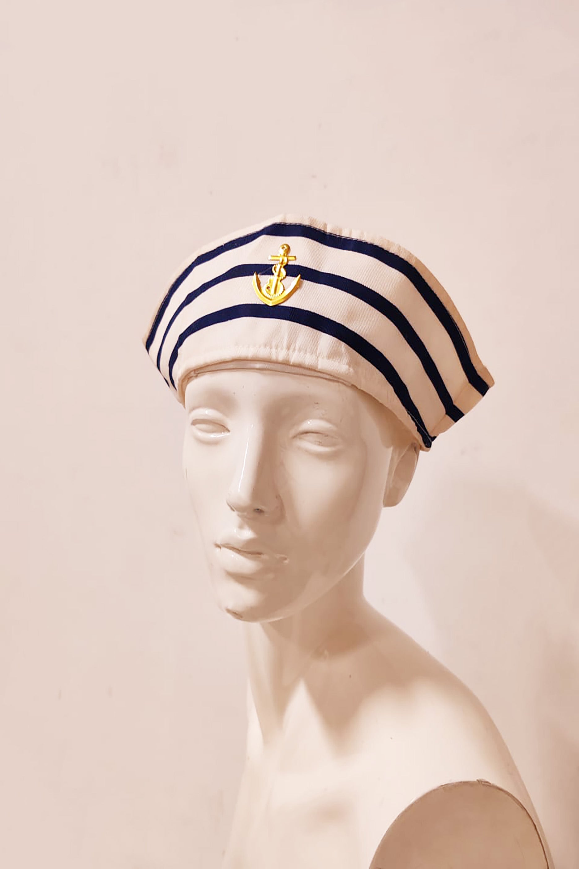 White Sailor Hat with Blue Stripes
