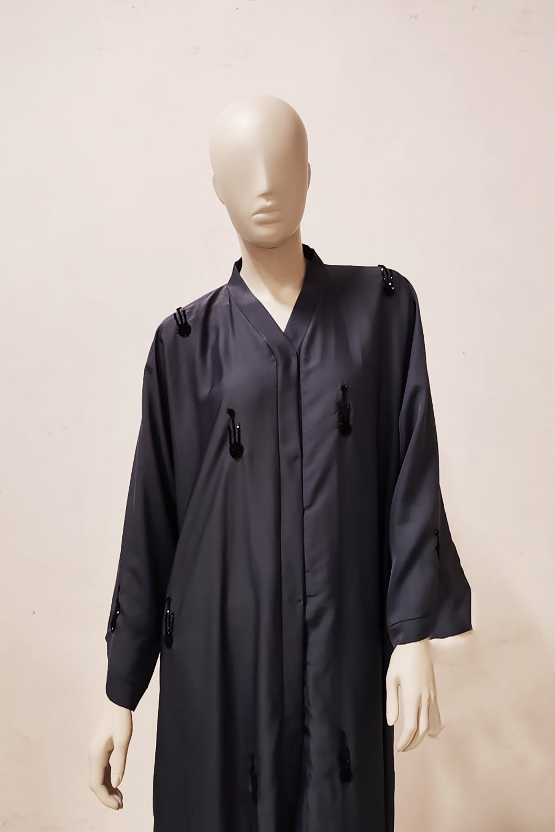 Dark Grey Long Beaded Abaya
