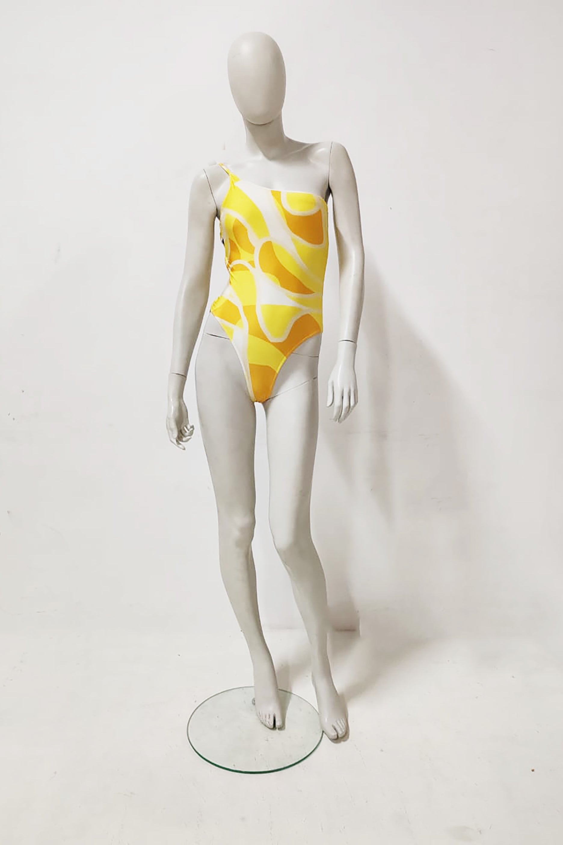 Yellow Printed Asymmetrical Swimsuit