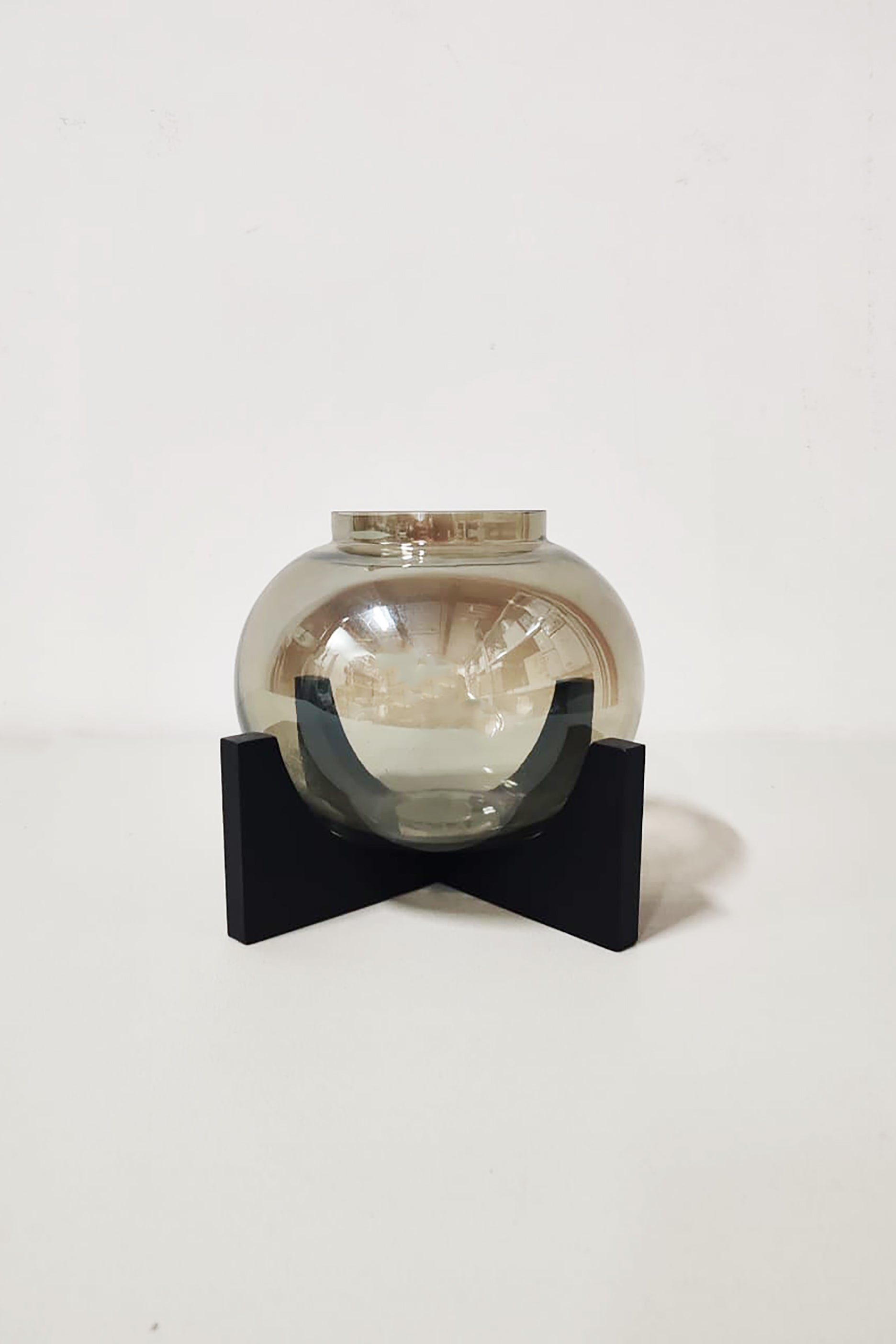 Smoke Round Glass Vase with Stand