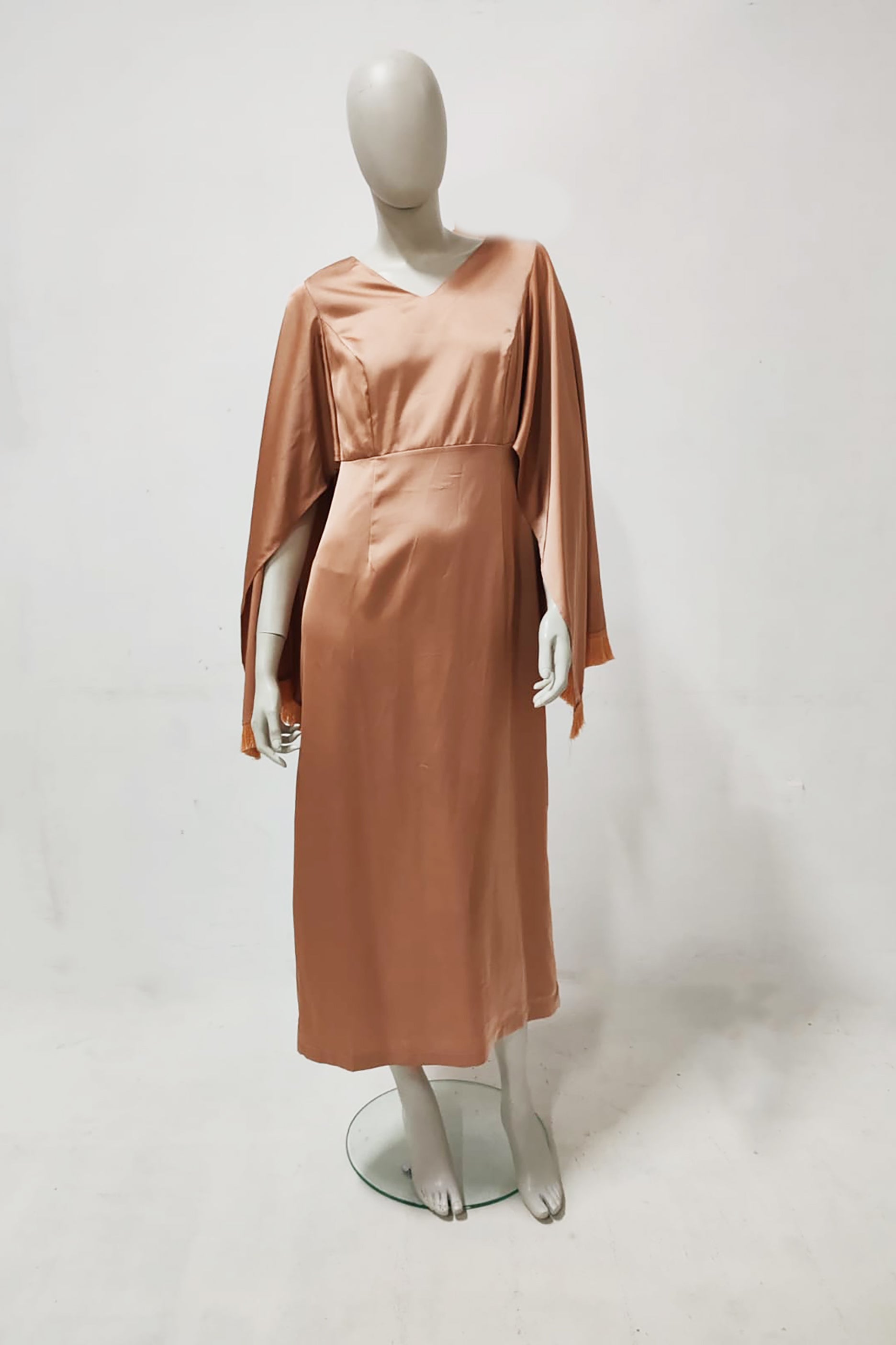 Nude Butterfly Sleeve Satin Abaya
