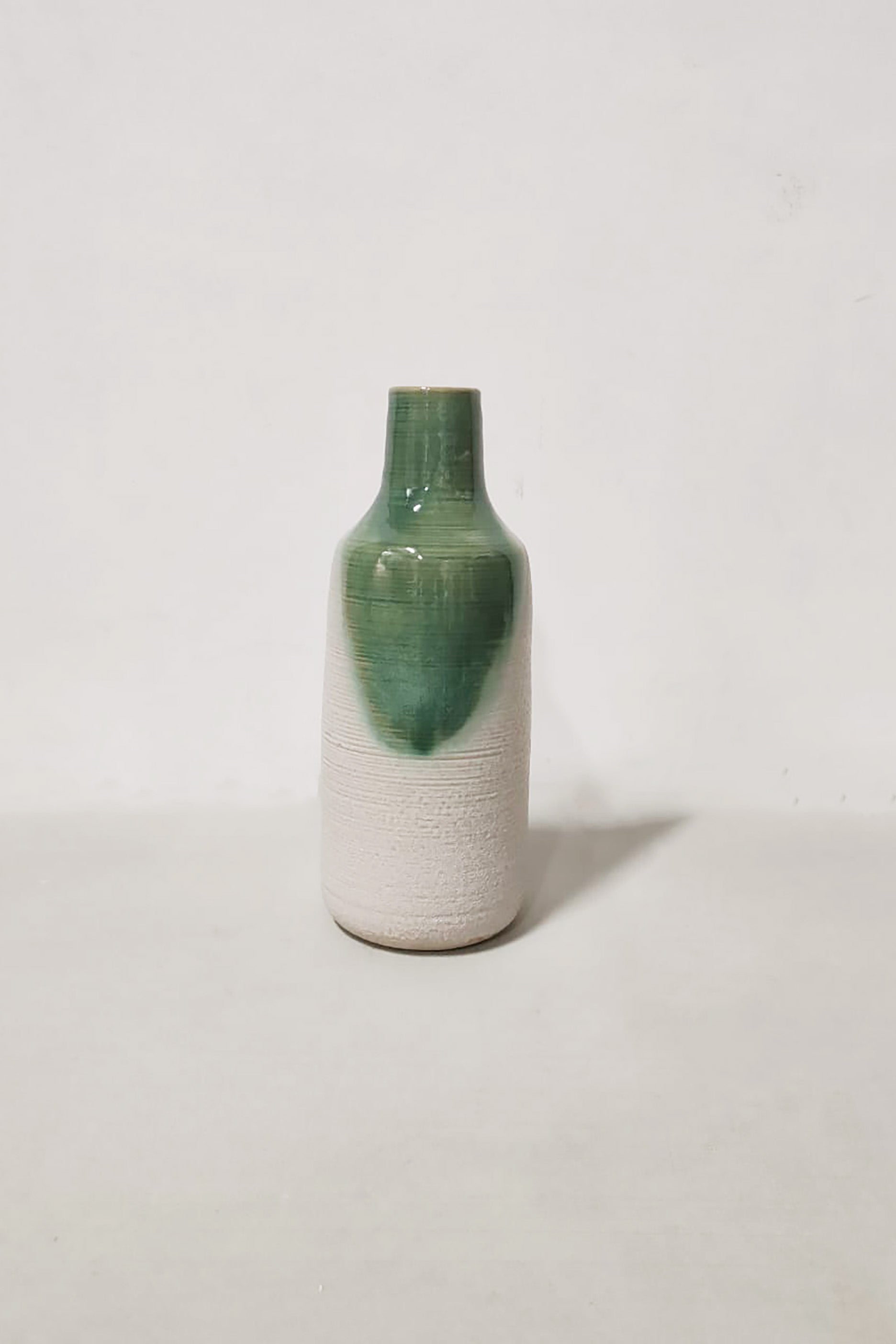 White and Green Ceramic Glazed Bottle Vase