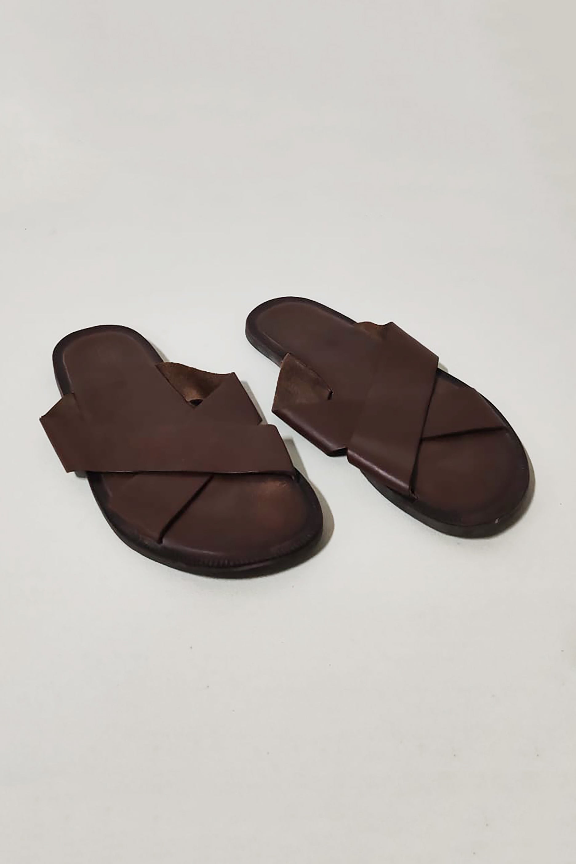 Brown Leather Cross Strap Sandals