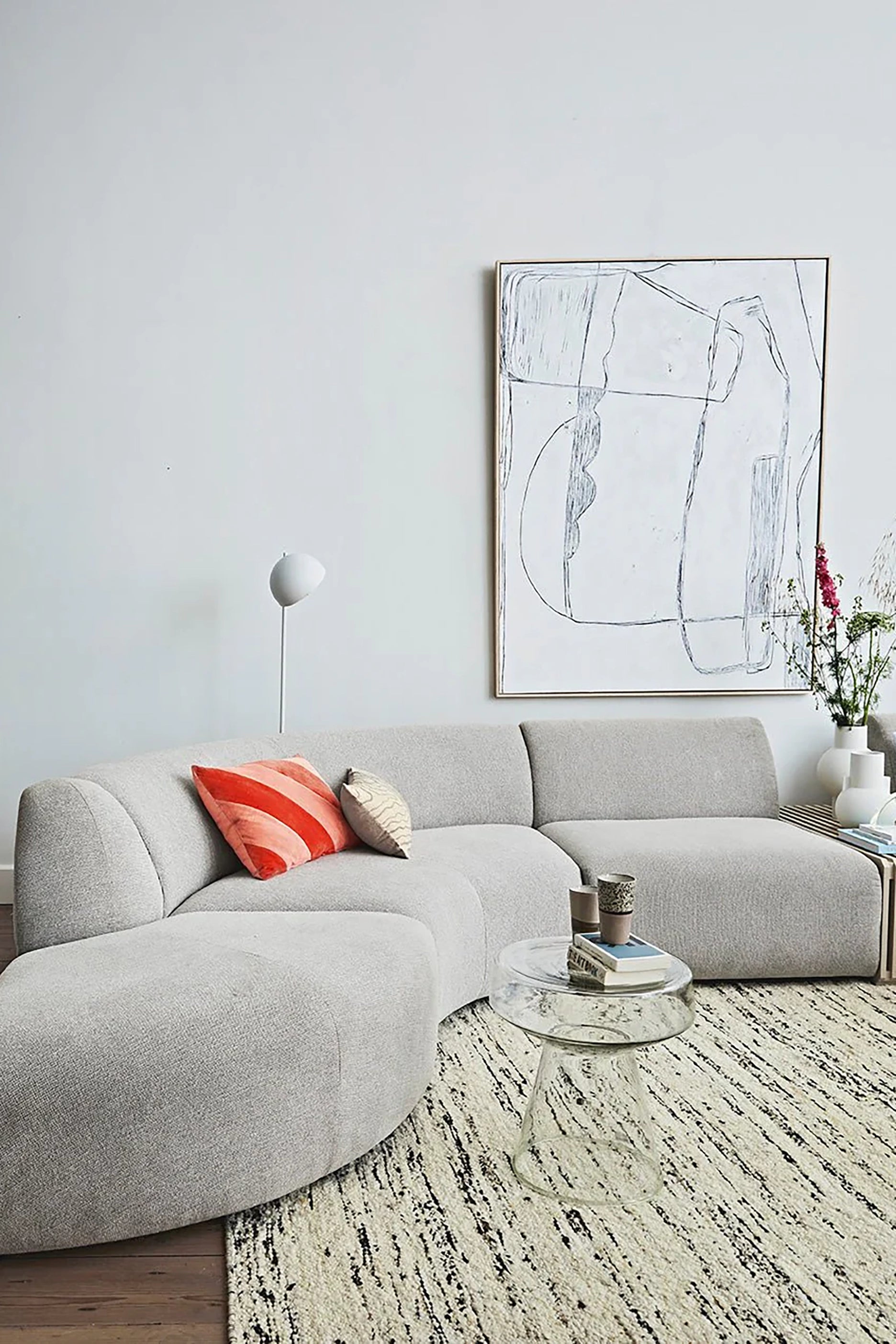 Sectional modern sofa in light grey