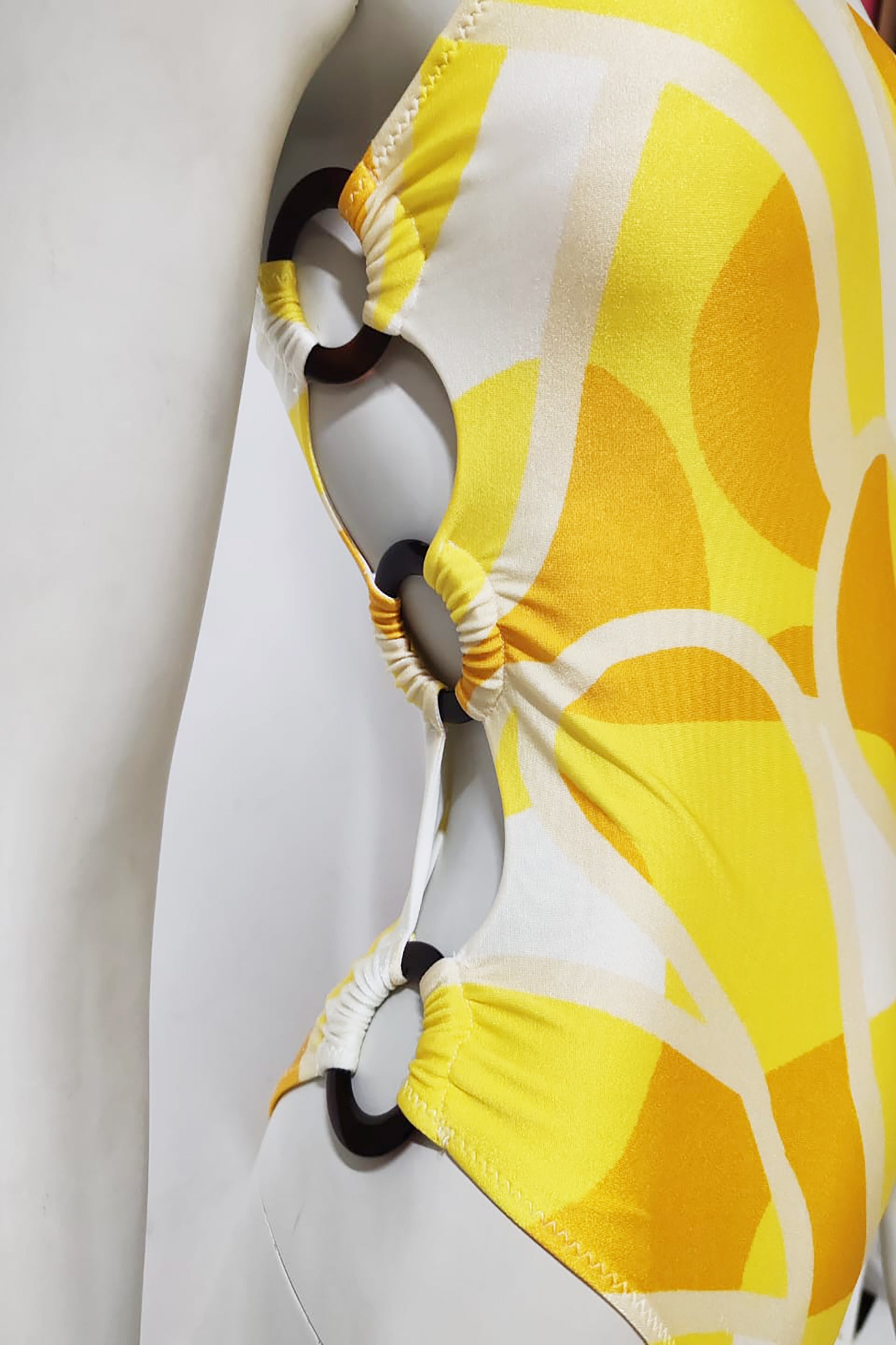 Yellow Printed Asymmetrical Swimsuit
