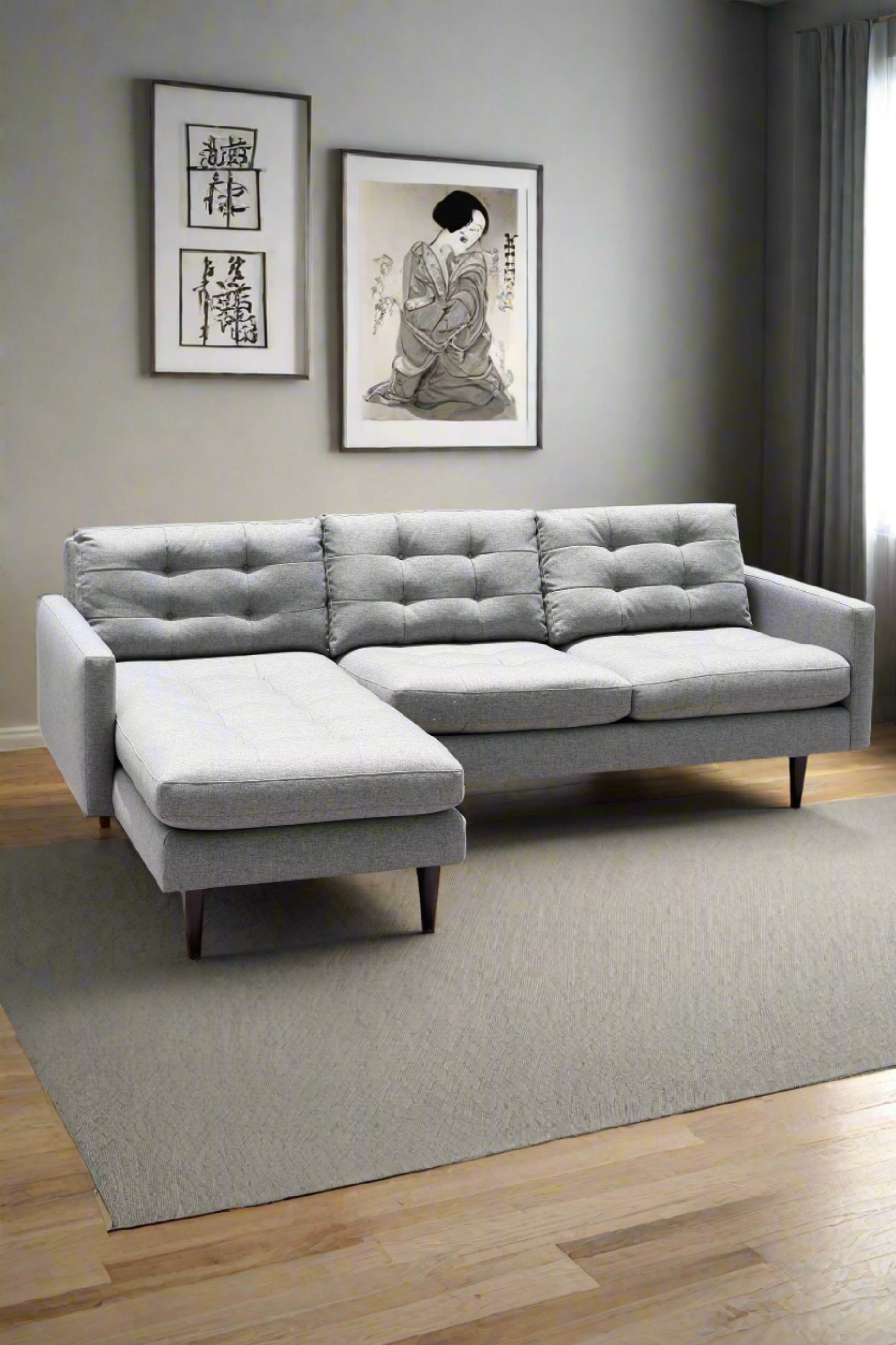 GREY L SHAPE MID CENTURY STYLE SOFA