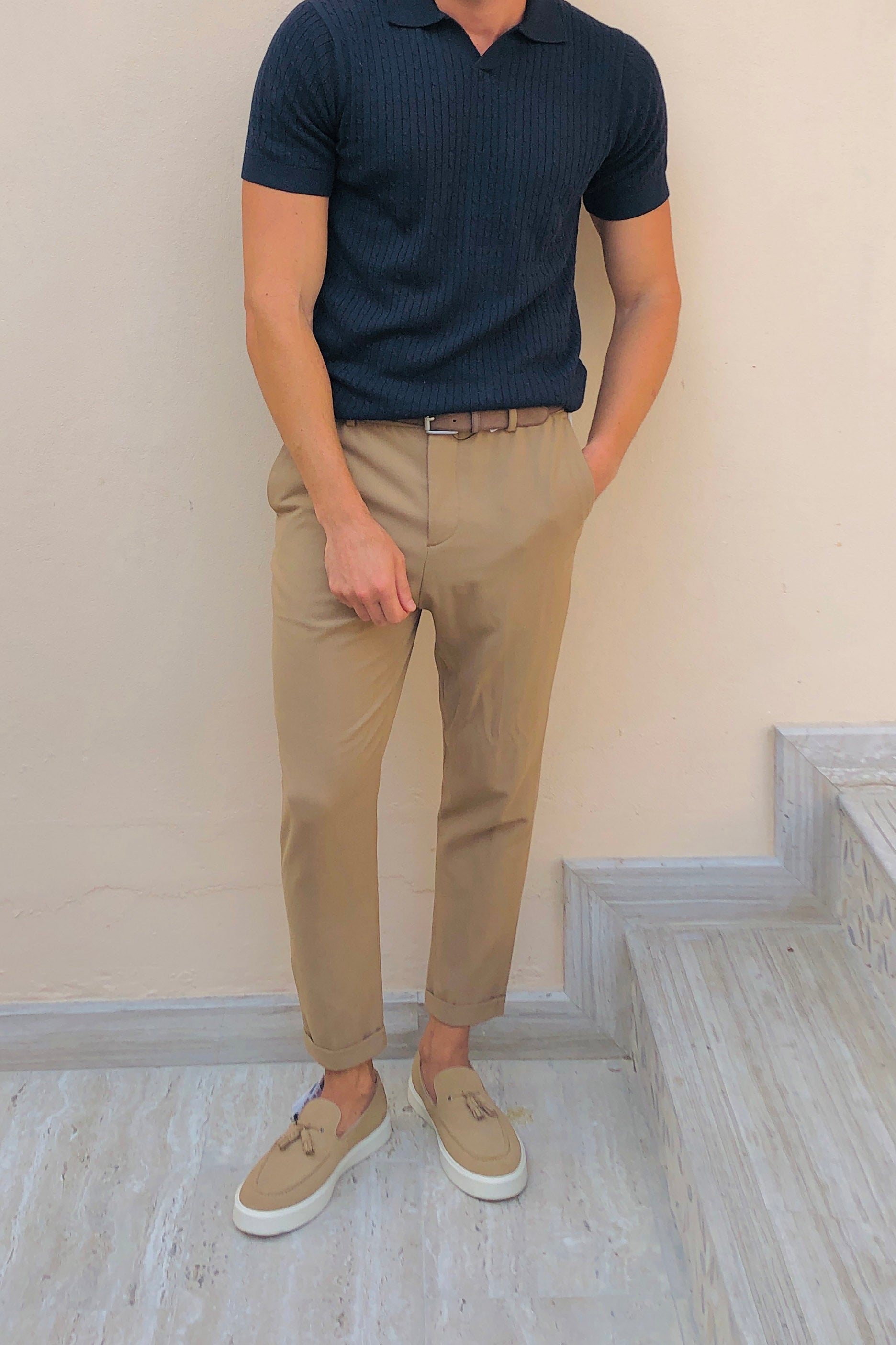 Men's Beige Comfort Trousers (W34)