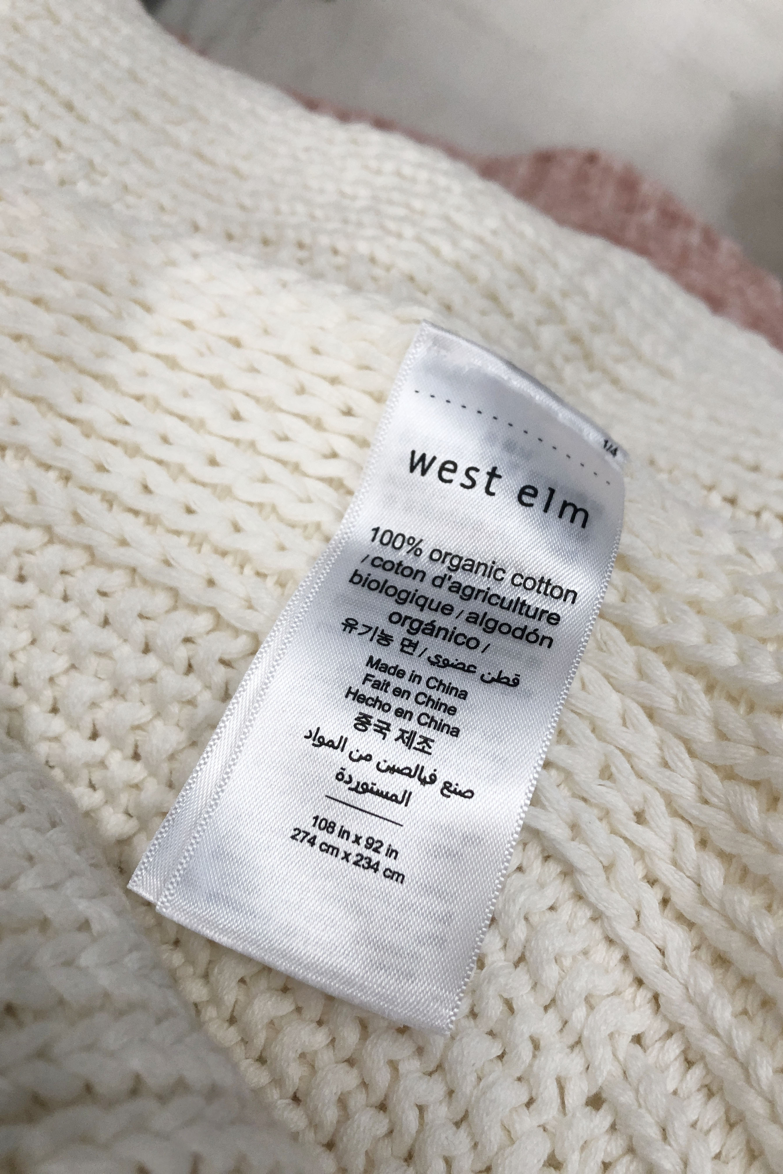 Large white Knit Throw Blanket (274x234cm)
