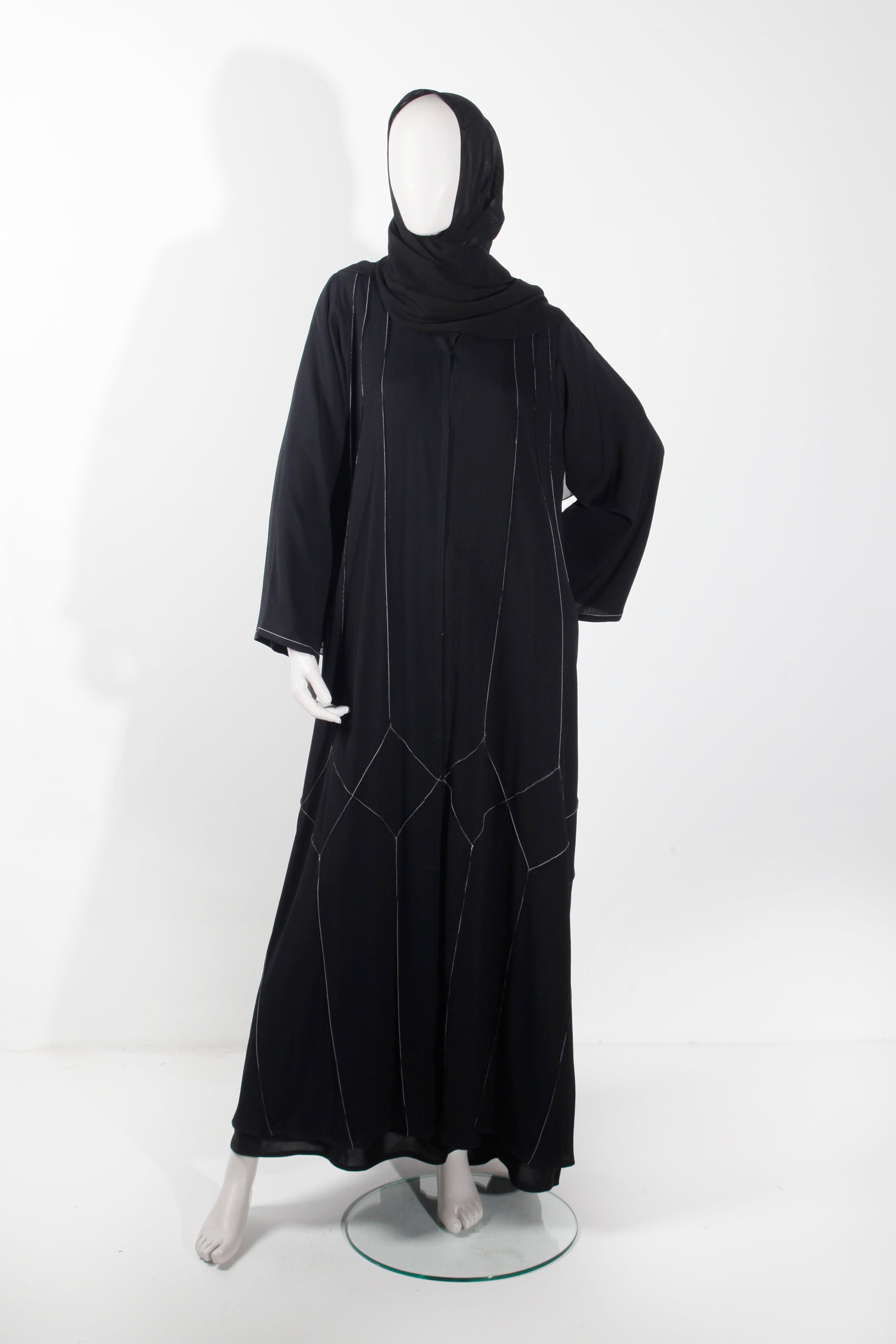Black Abaya with White Embroidery