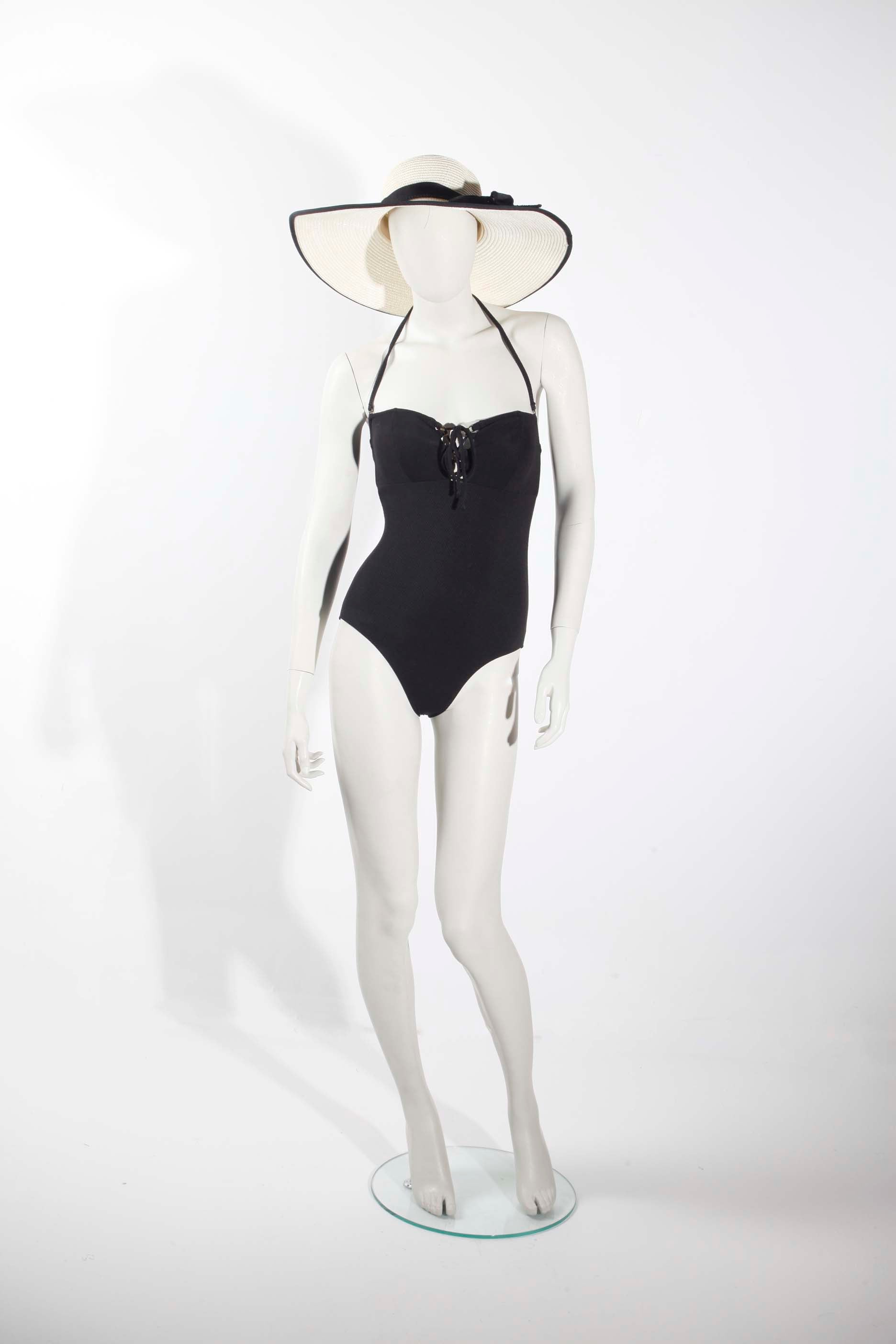 White Straw Hat with Black Ribbon